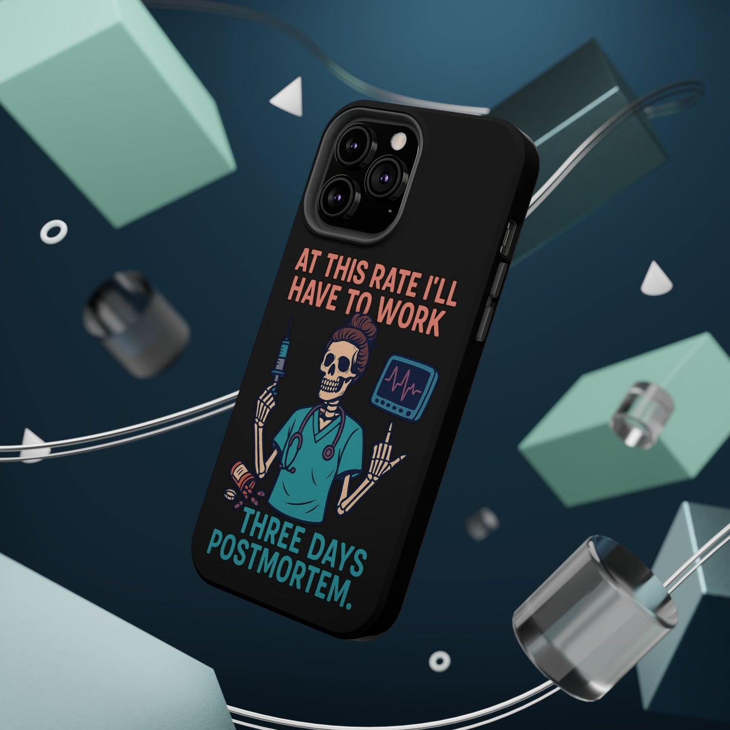 Magnetic Tough Phone Case, 3 Days Postmortem Skull Design, Cute Nurse Gift, Halloween Decor, Unique Phone Accessory
