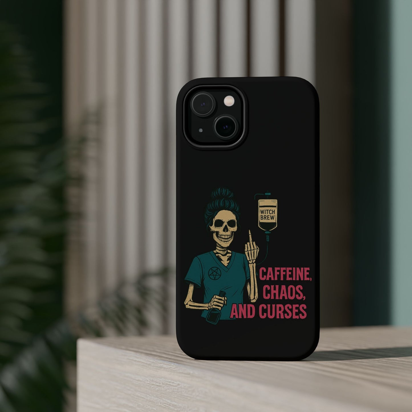 Caffeine Chaos Magnetic Phone Case, Halloween Gift, Witchy Accessories, Phone Cover, Spooky Style