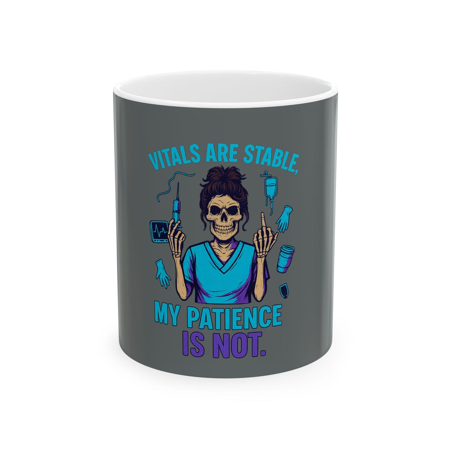Skull Nurse Ceramic Mug - Perfect for Healthcare Workers, Funny Gift, Halloween, Medical Professionals, 11oz & 15oz