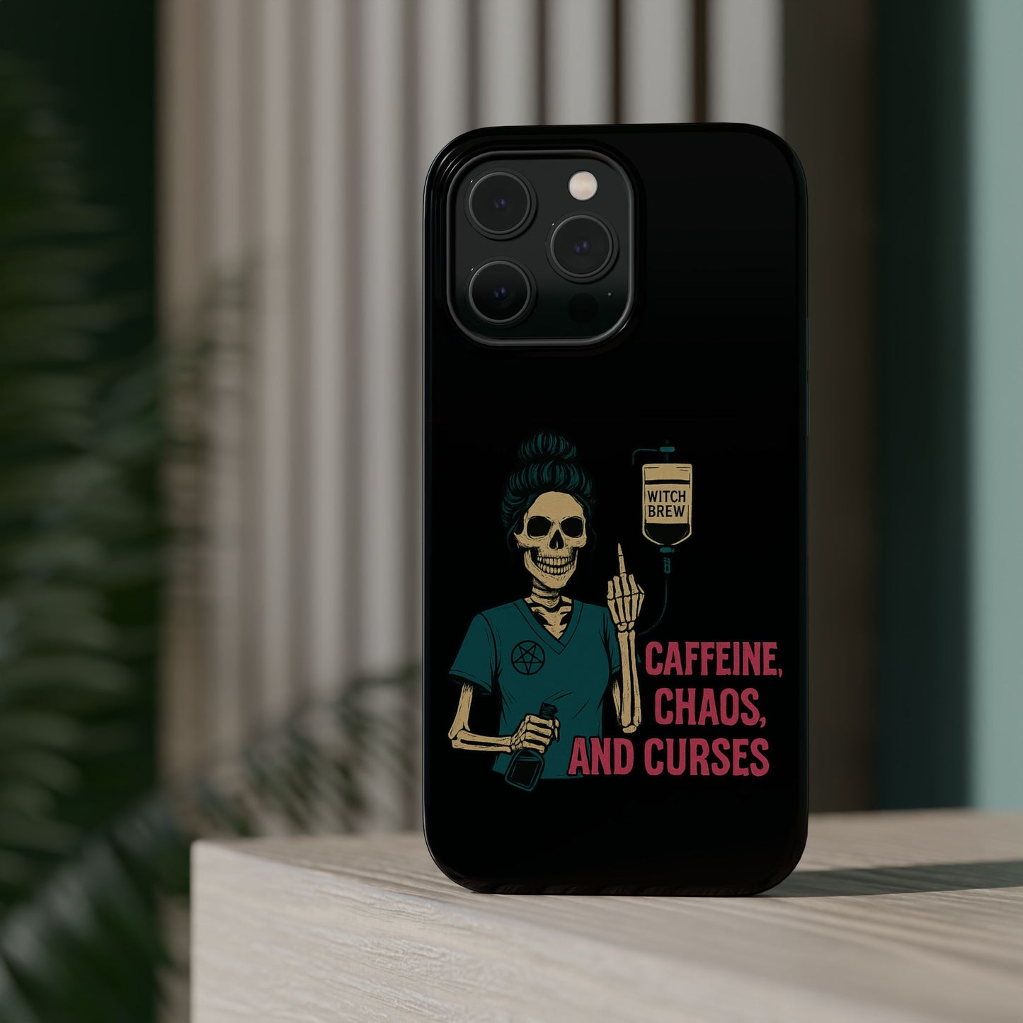 Caffeine Chaos Magnetic Phone Case, Halloween Gift, Witchy Accessories, Phone Cover, Spooky Style