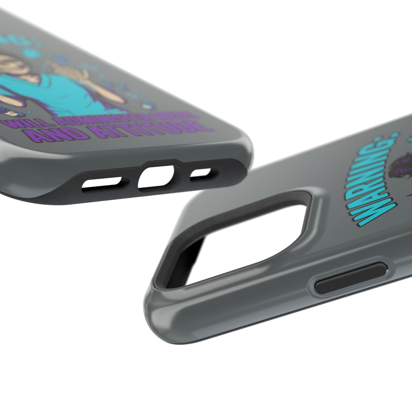 Warning: Meds & Attitude Magnetic Tough Cases | Nurse Gift, Skull Design, Phone Accessory, Healthcare Humor Case, Unique Tech Accessory