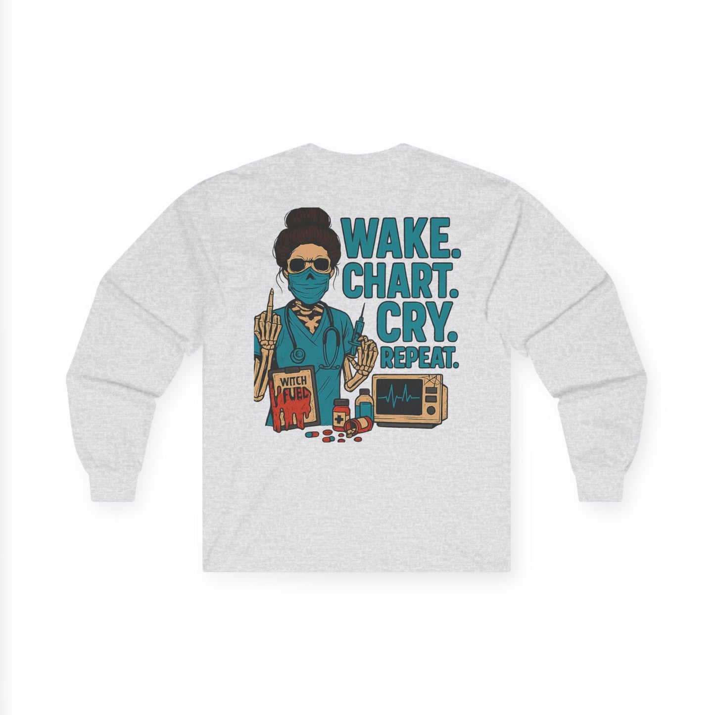 Motivational Long Sleeve Tee, Graphic Tee, Inspirational Shirt, Gift for Creatives, Wake Chart Cry Repeat