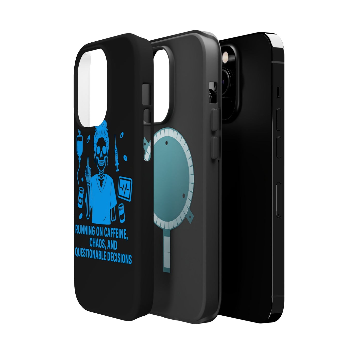 Running on Caffeine, Chaos, and Questionable Decisions” – Nurse Life Phone Case