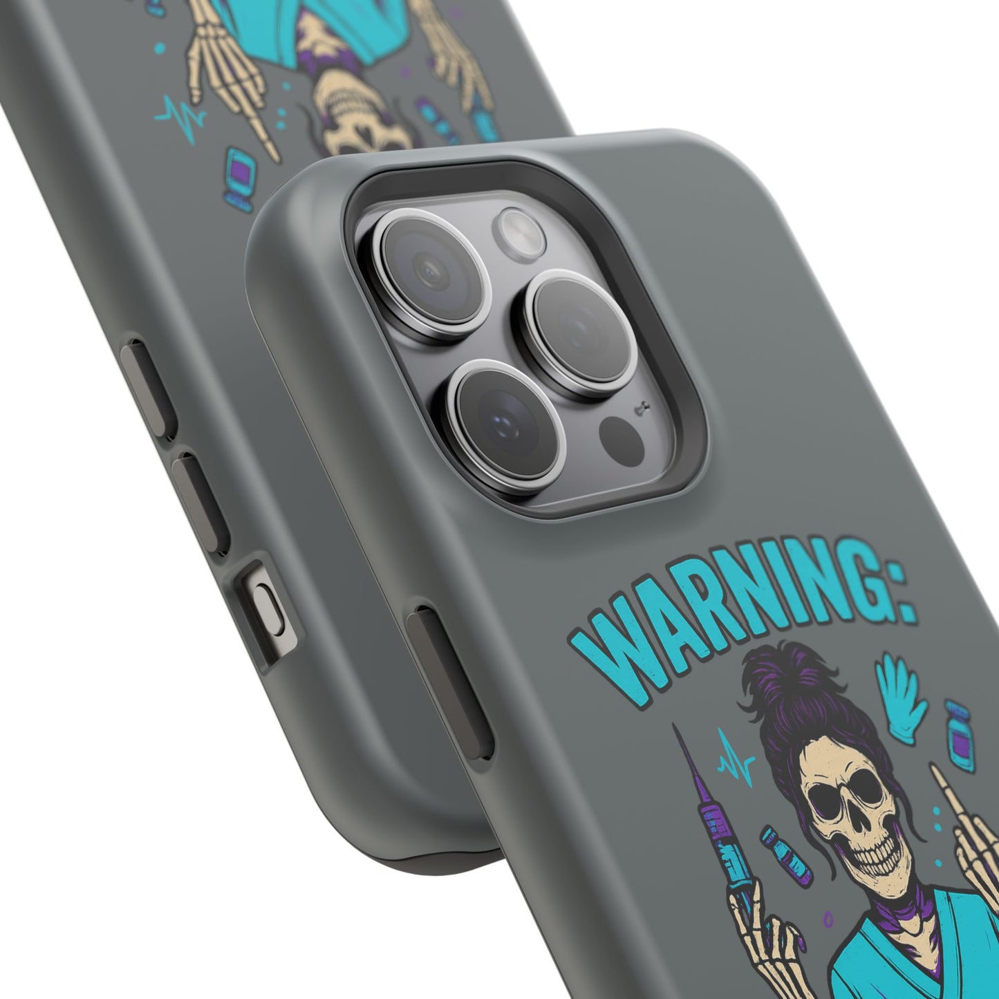 Warning: Meds & Attitude Magnetic Tough Cases | Nurse Gift, Skull Design, Phone Accessory, Healthcare Humor Case, Unique Tech Accessory
