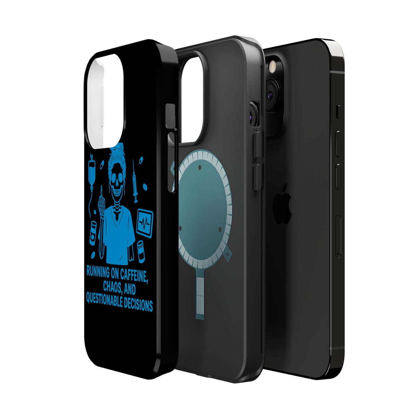 Running on Caffeine, Chaos, and Questionable Decisions” – Nurse Life Phone Case