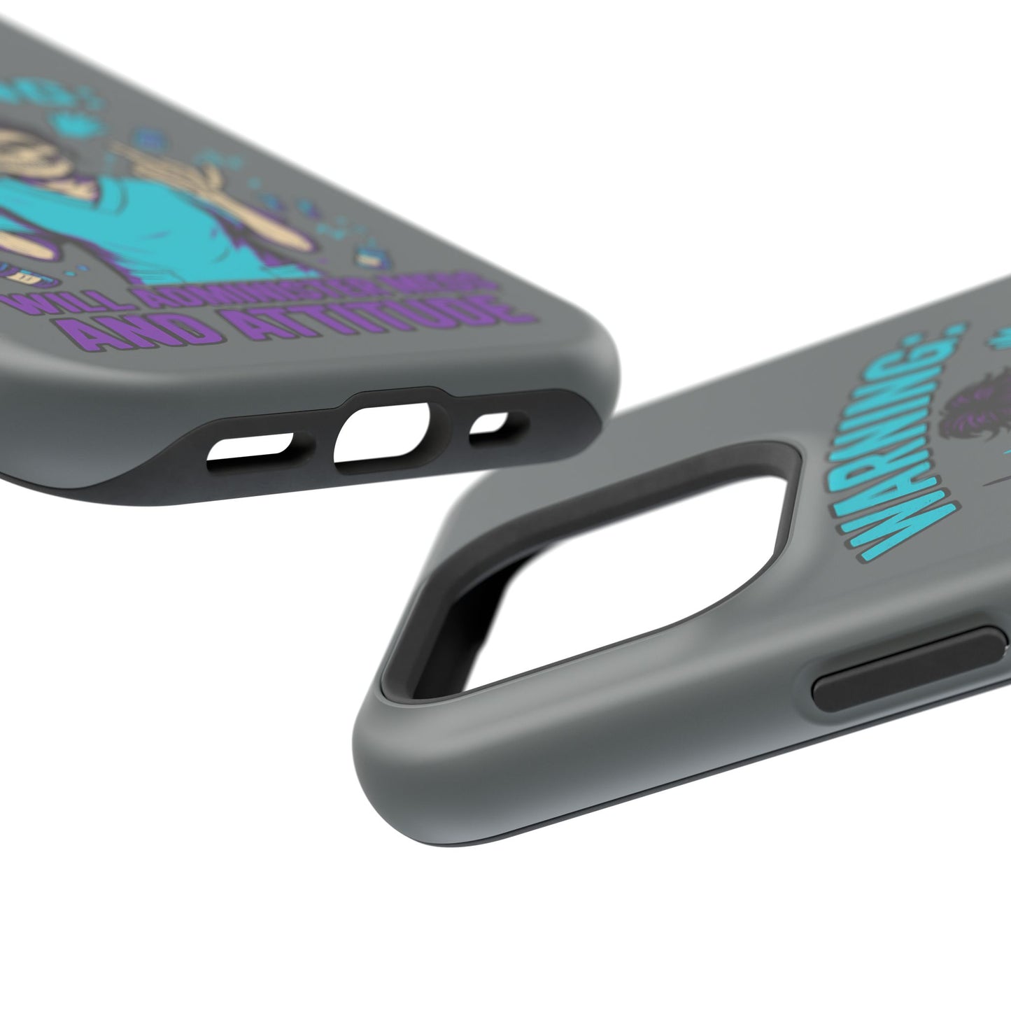 Warning: Meds & Attitude Magnetic Tough Cases | Nurse Gift, Skull Design, Phone Accessory, Healthcare Humor Case, Unique Tech Accessory