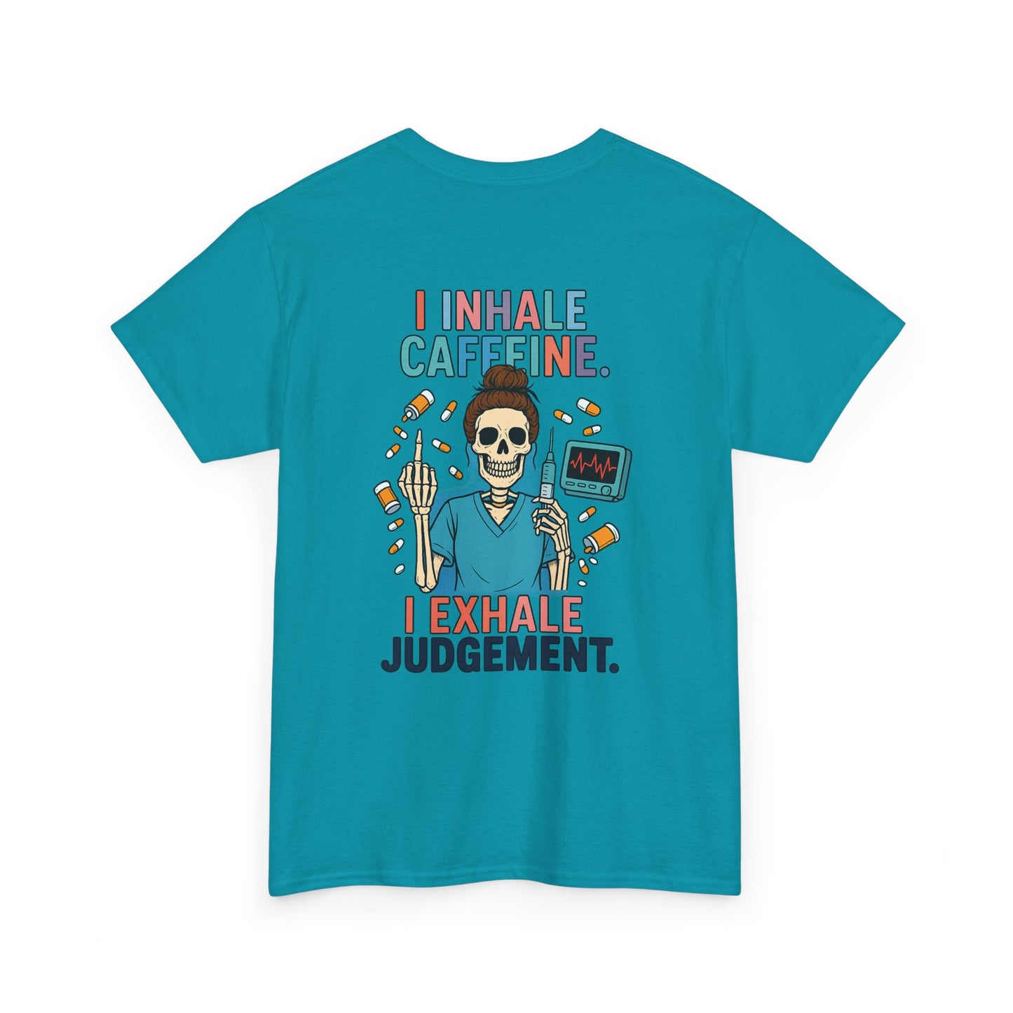 Funny Skeleton Caffeine Tee, Unisex Graphic T-Shirt, Quirky Gift for Coffee Lovers, Halloween Apparel, Casual Humor Shirt
