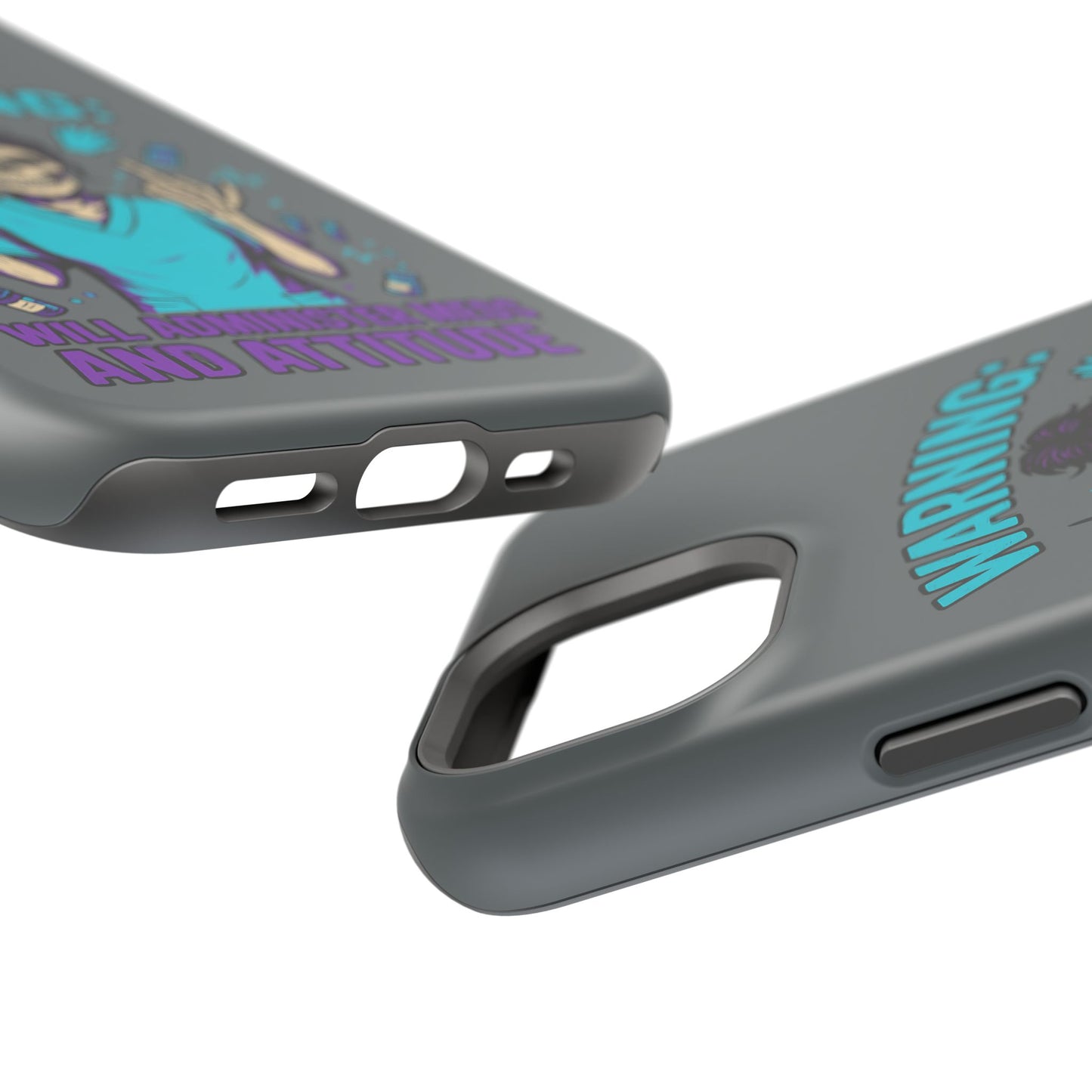 Warning: Meds & Attitude Magnetic Tough Cases | Nurse Gift, Skull Design, Phone Accessory, Healthcare Humor Case, Unique Tech Accessory