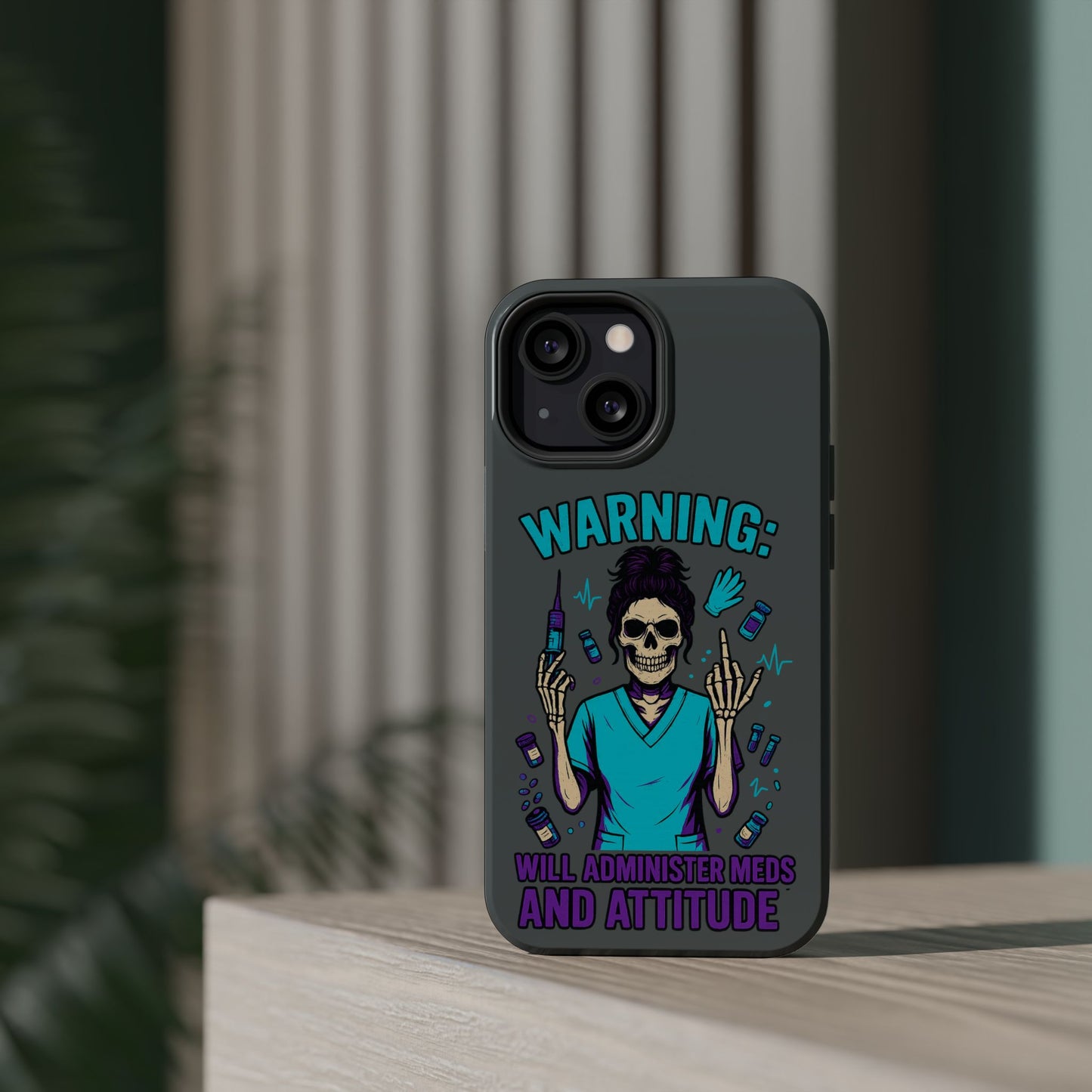 Warning: Meds & Attitude Magnetic Tough Cases | Nurse Gift, Skull Design, Phone Accessory, Healthcare Humor Case, Unique Tech Accessory