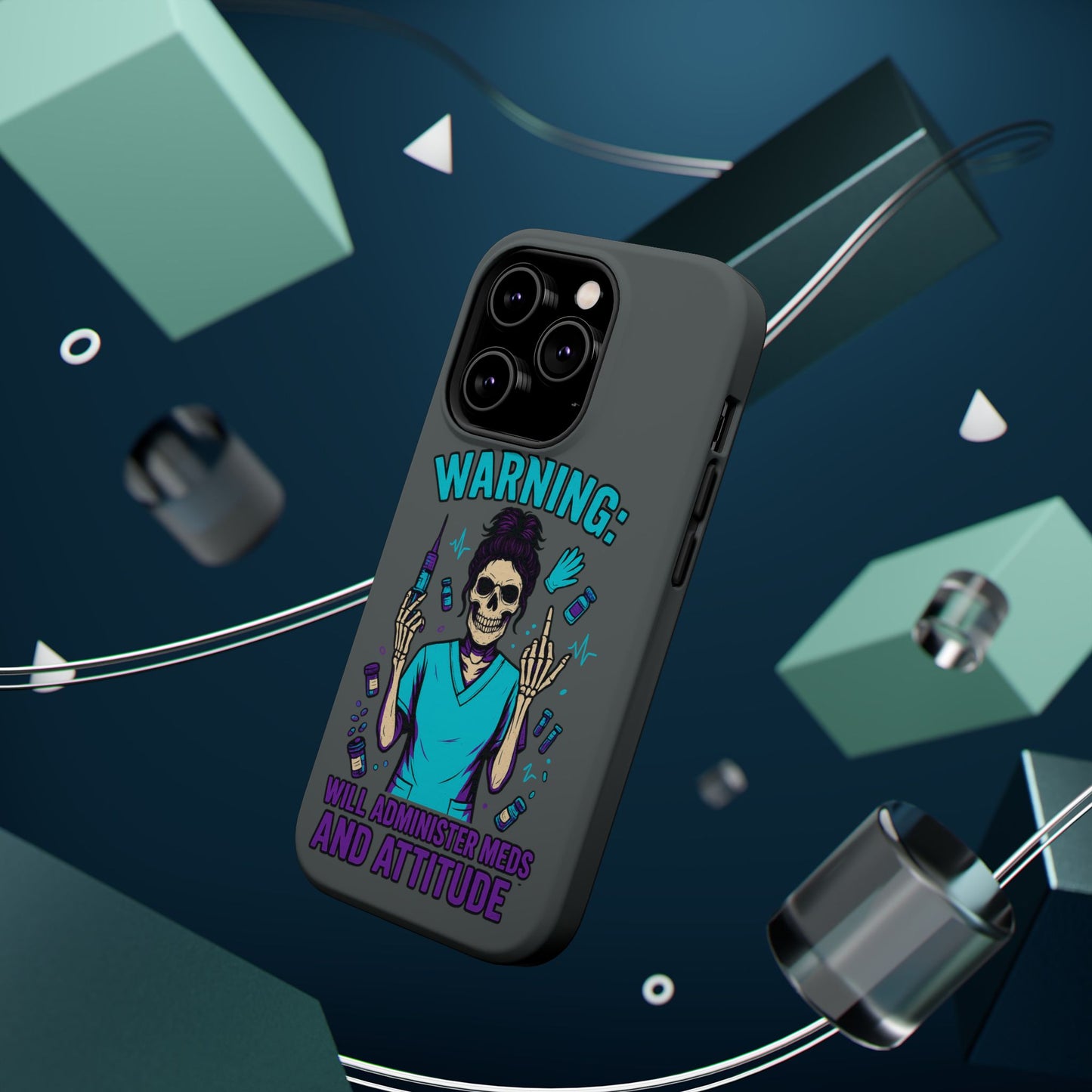 Warning: Meds & Attitude Magnetic Tough Cases | Nurse Gift, Skull Design, Phone Accessory, Healthcare Humor Case, Unique Tech Accessory