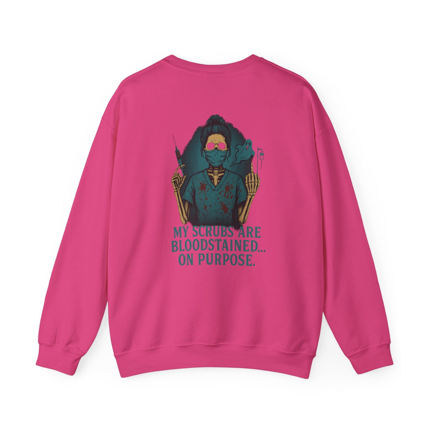 Bloodstained Scrubs Humor Crewneck Sweatshirt, Funny Medical Apparel, Nurse Gift, Halloween Costume, Medical Profession Sweatshirt