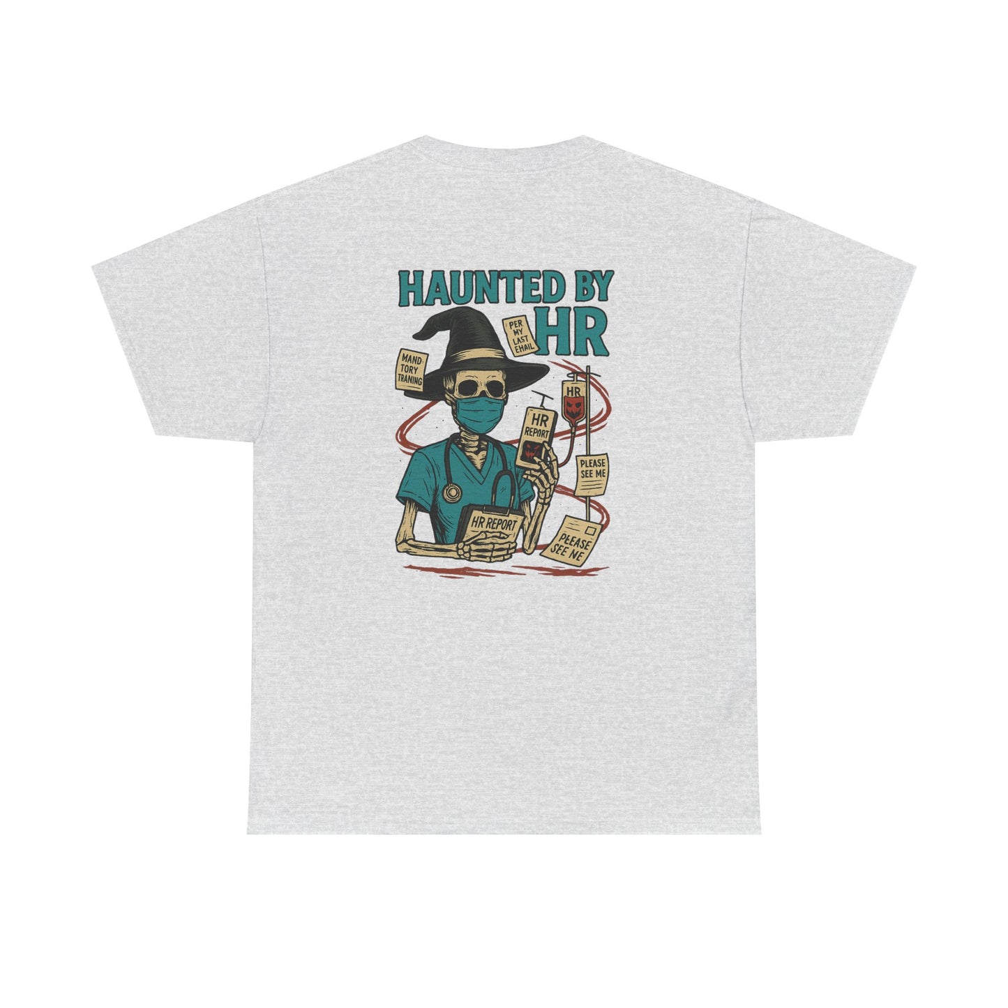 Haunted by HR Graphic Tee, Unisex Heavy Cotton Shirt, Halloween T-Shirt, Fun Office Humor, Spooky Gifts, Casual Wear
