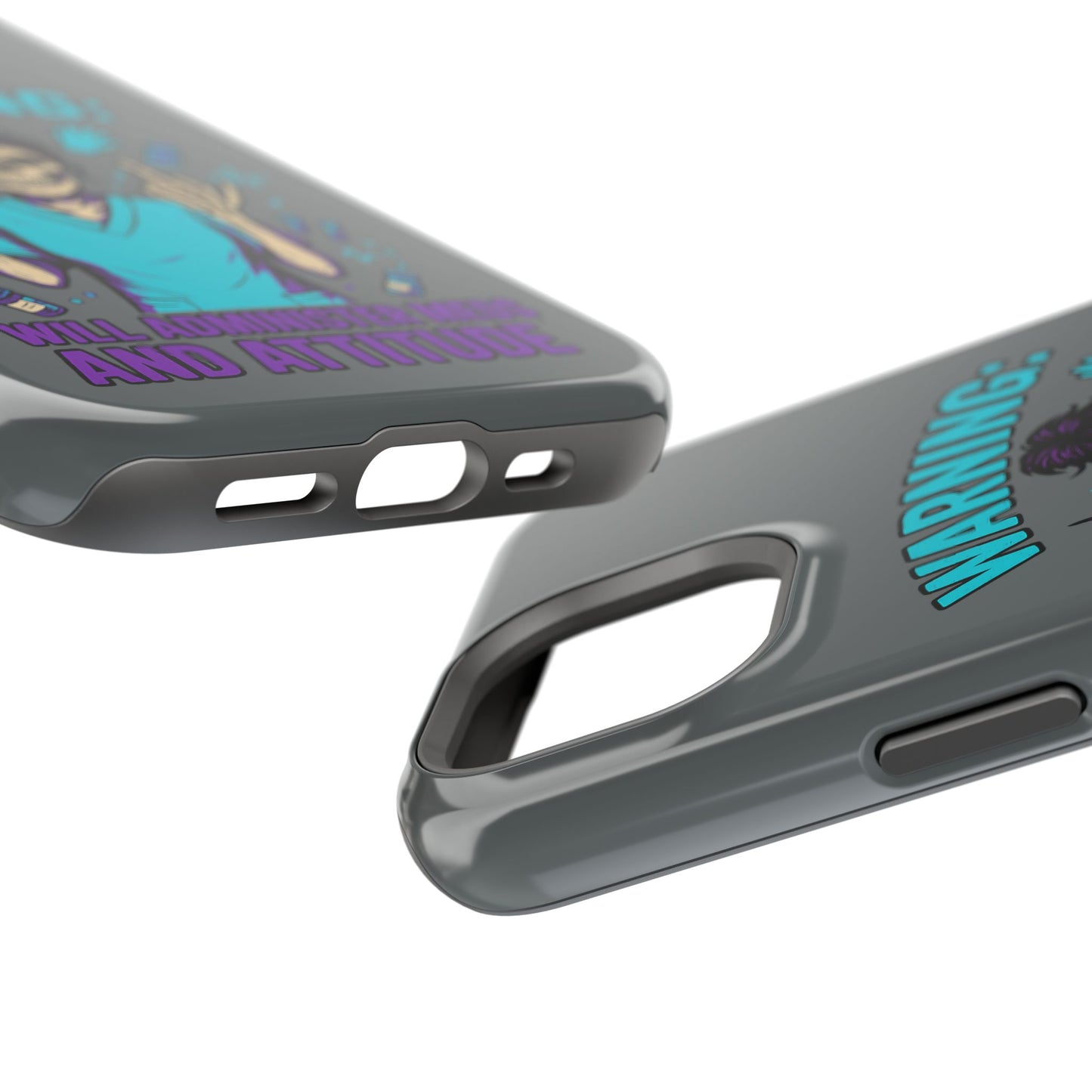 Warning: Meds & Attitude Magnetic Tough Cases | Nurse Gift, Skull Design, Phone Accessory, Healthcare Humor Case, Unique Tech Accessory