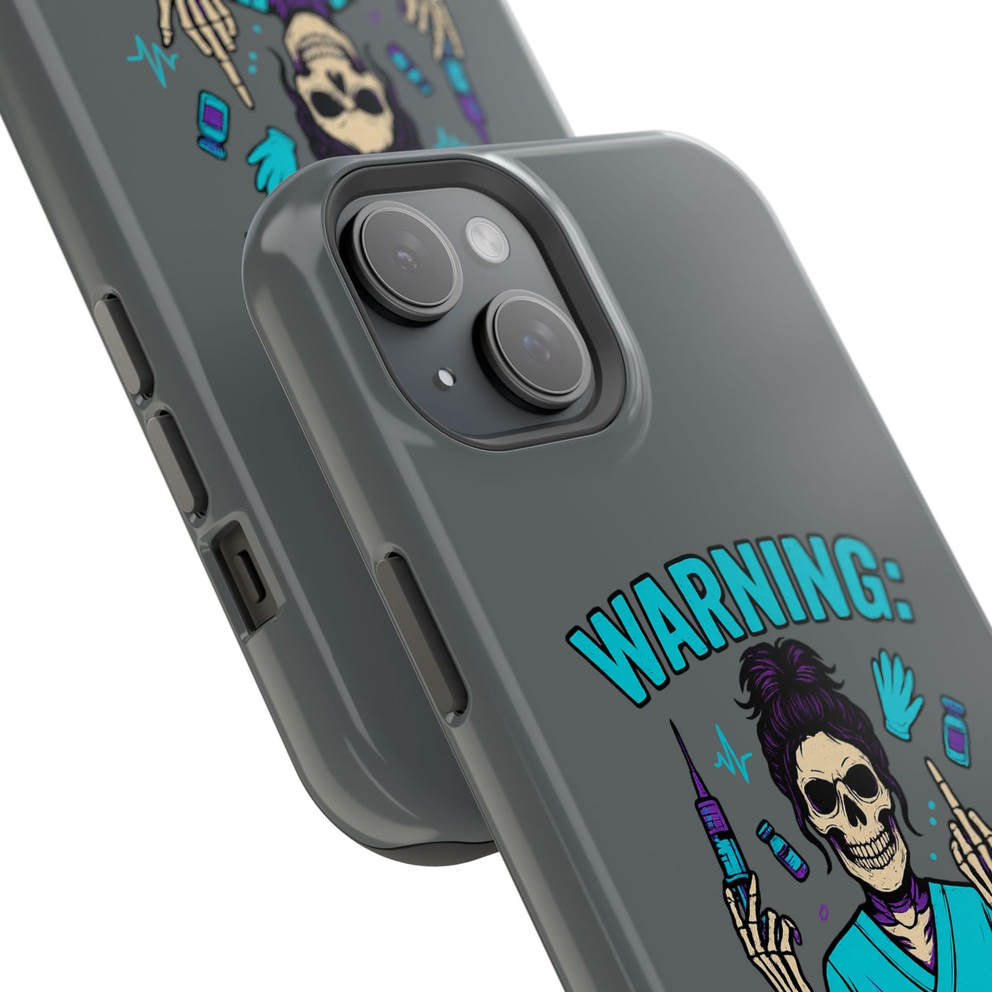 Warning: Meds & Attitude Magnetic Tough Cases | Nurse Gift, Skull Design, Phone Accessory, Healthcare Humor Case, Unique Tech Accessory