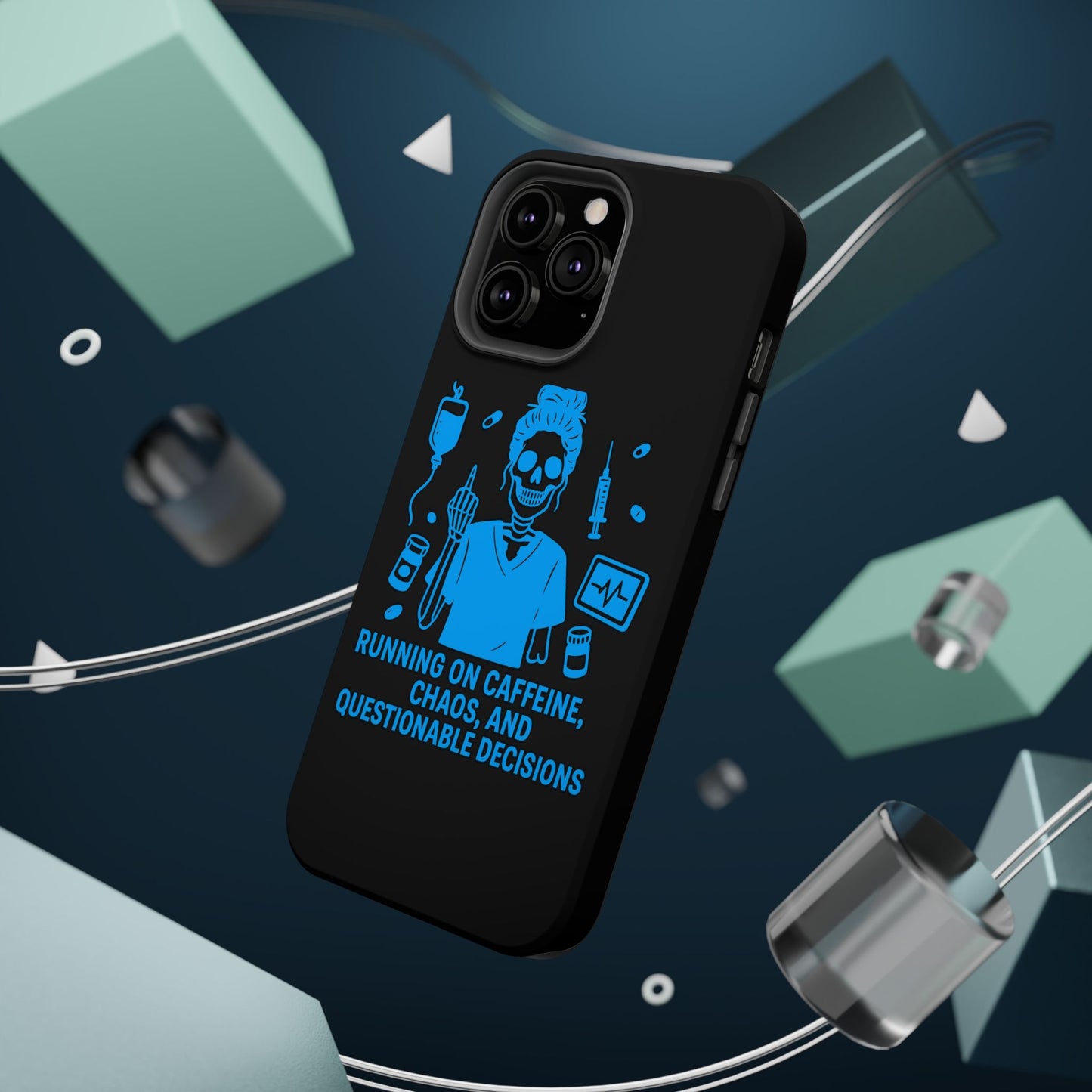 Running on Caffeine, Chaos, and Questionable Decisions” – Nurse Life Phone Case