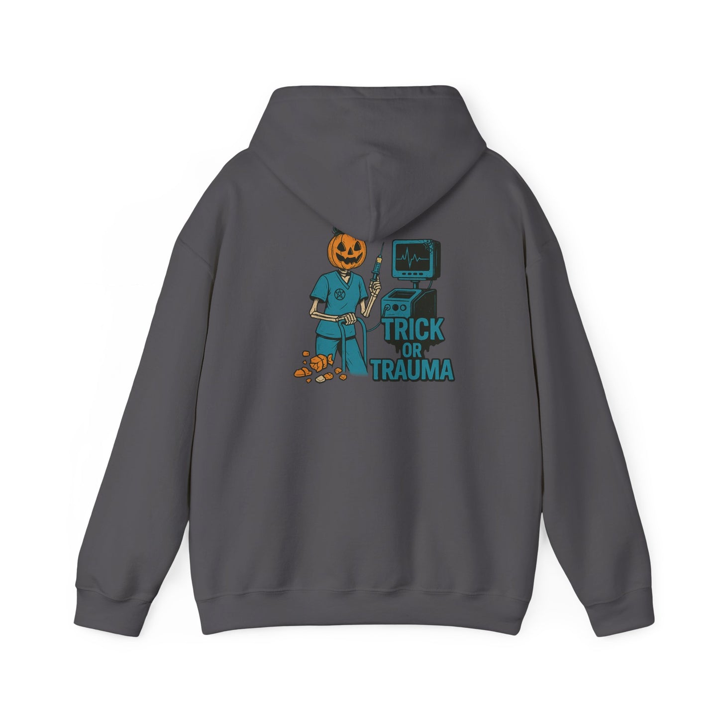 Halloween Trick or Trauma Unisex Hoodie, Perfect for Fall, Cozy Sweatshirt for Halloween Parties, Costume, Gift Idea, Spooky Season Apparel