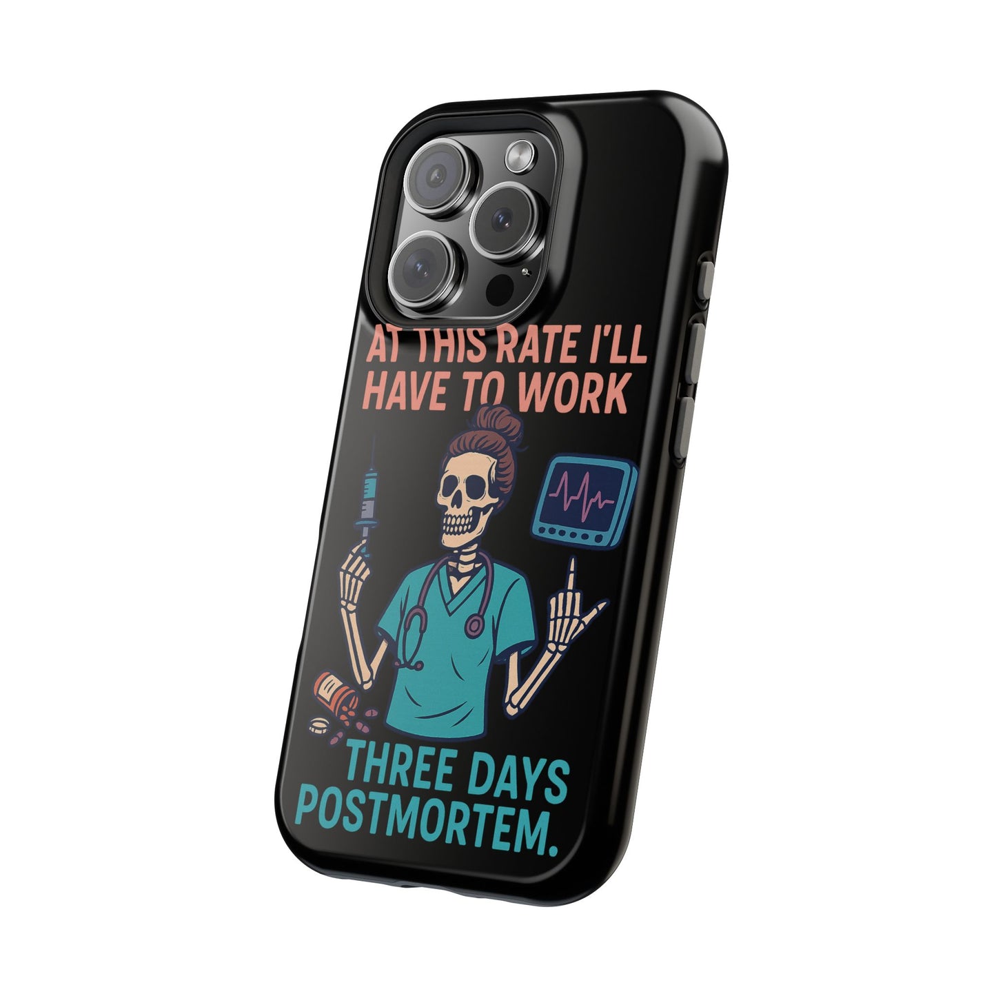 Magnetic Tough Phone Case, 3 Days Postmortem Skull Design, Cute Nurse Gift, Halloween Decor, Unique Phone Accessory