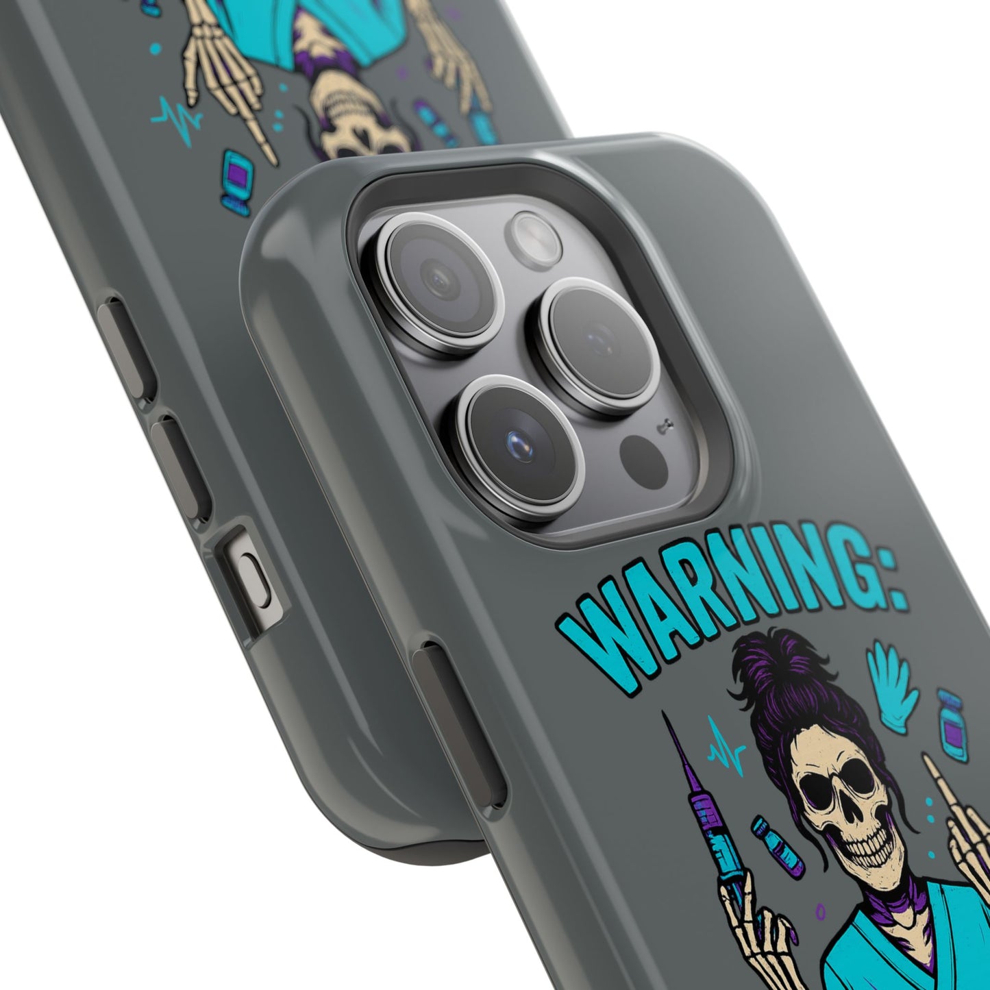 Warning: Meds & Attitude Magnetic Tough Cases | Nurse Gift, Skull Design, Phone Accessory, Healthcare Humor Case, Unique Tech Accessory