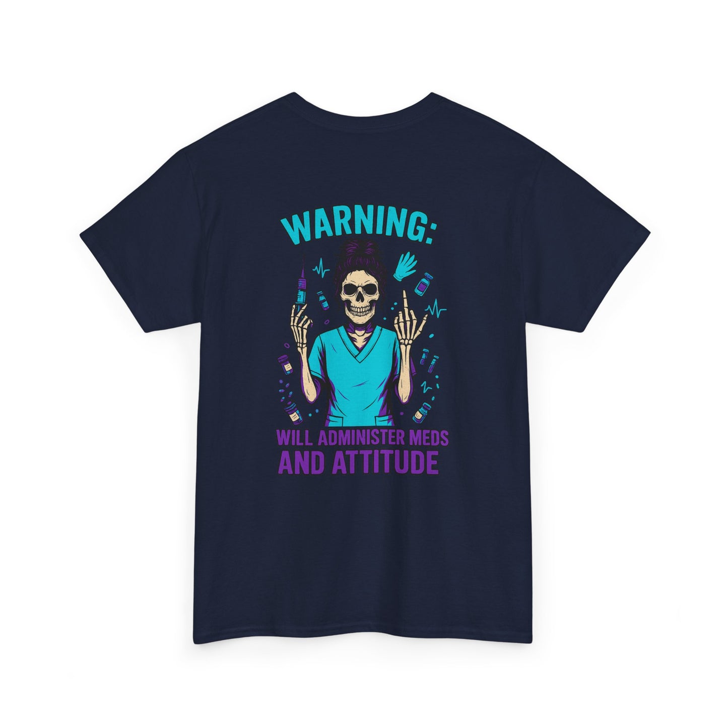 Warning Meds and Attitude Unisex Tee, Skull Graphic Shirt, Funny Nurse T-Shirt, Gift for Healthcare Workers, Halloween Apparel, Casual Wear
