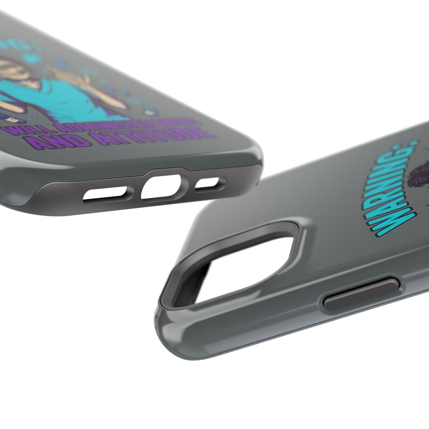 Warning: Meds & Attitude Magnetic Tough Cases | Nurse Gift, Skull Design, Phone Accessory, Healthcare Humor Case, Unique Tech Accessory