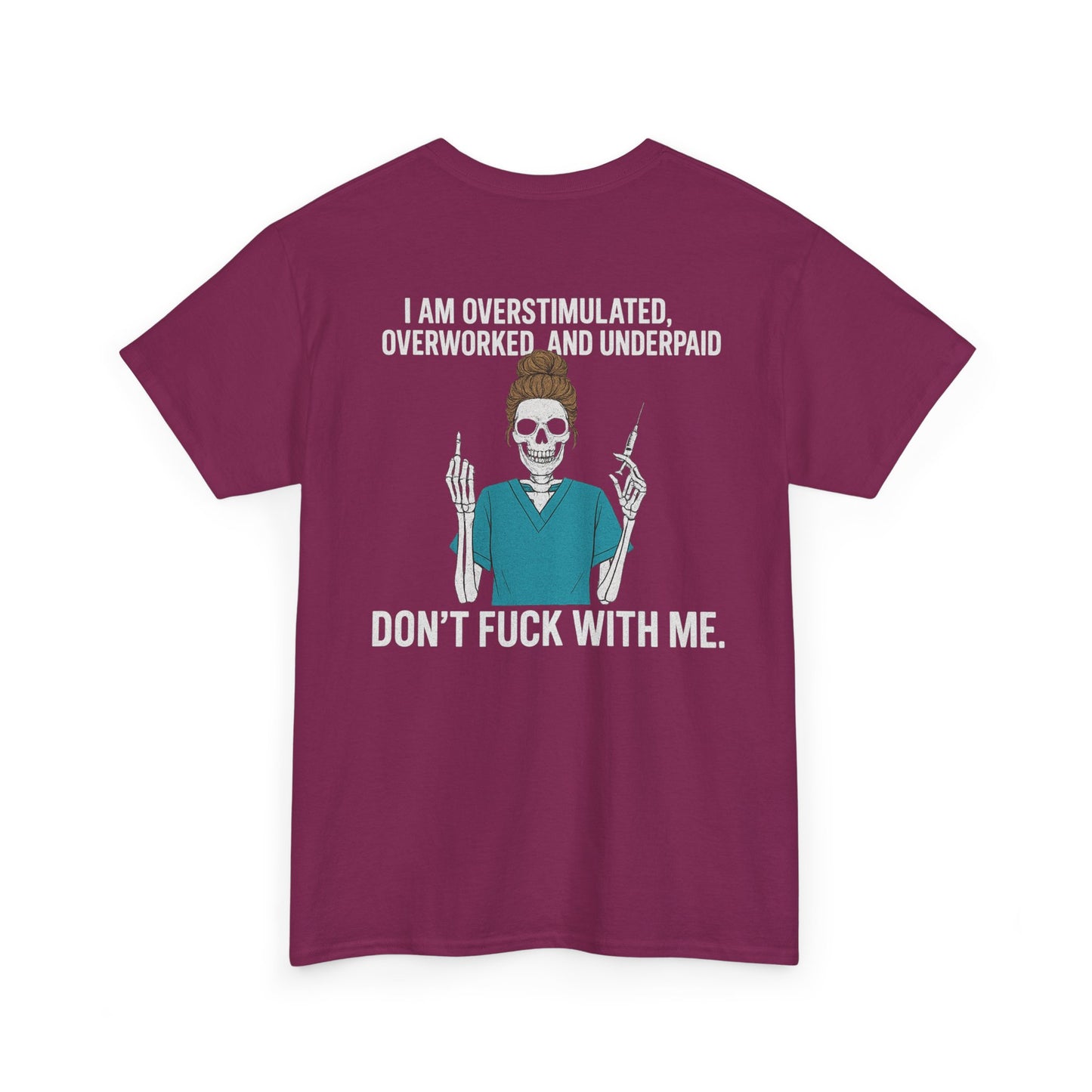 Unisex Heavy Cotton Tee - Overstimulated & Underpaid Graphic Tee, Casual Wear, Funny Shirt, Gift for Friends, Work Humor