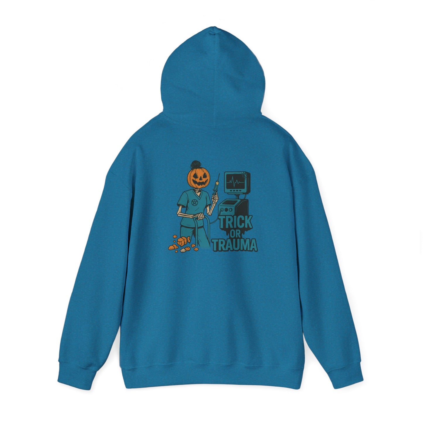 Halloween Trick or Trauma Unisex Hoodie, Perfect for Fall, Cozy Sweatshirt for Halloween Parties, Costume, Gift Idea, Spooky Season Apparel