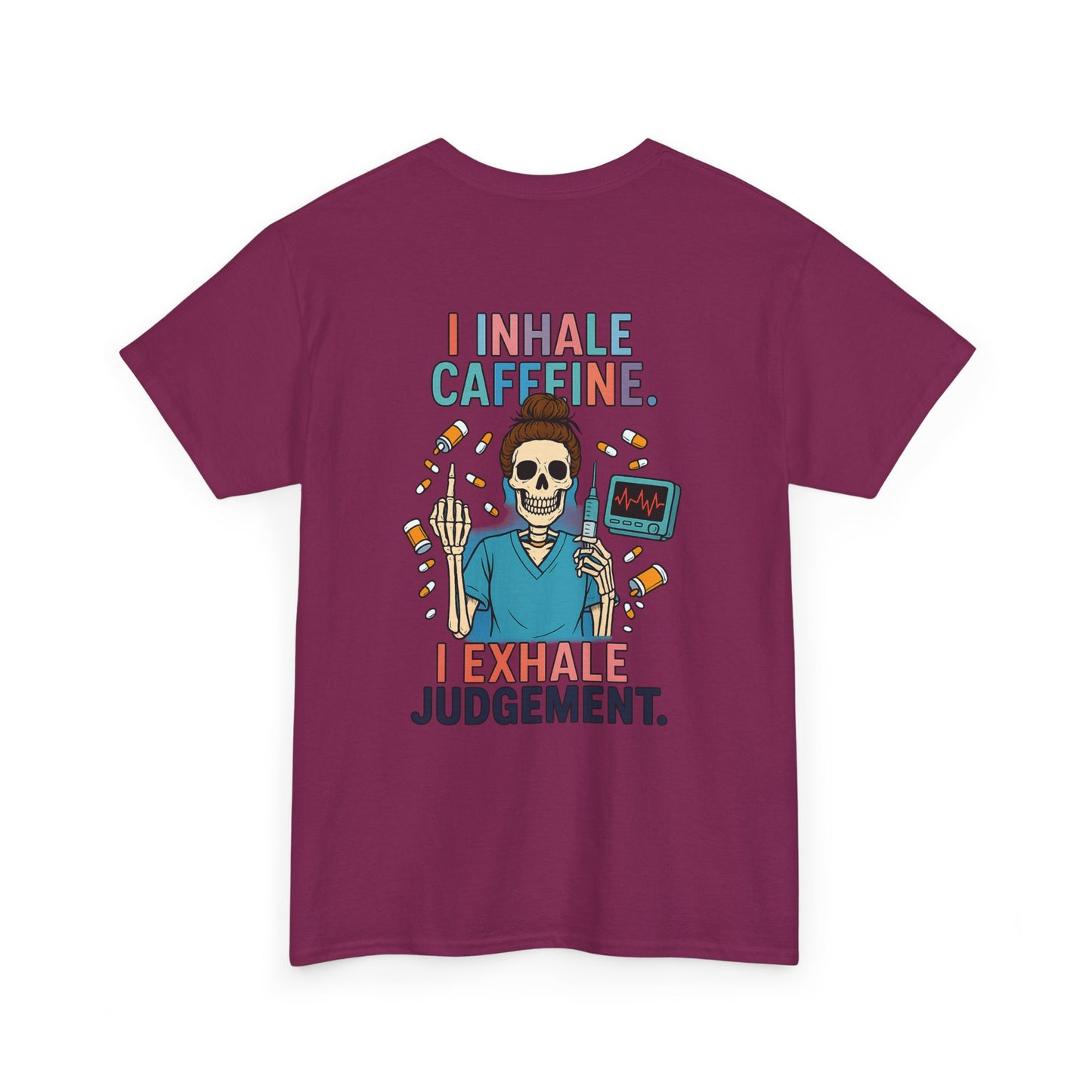 Funny Skeleton Caffeine Tee, Unisex Graphic T-Shirt, Quirky Gift for Coffee Lovers, Halloween Apparel, Casual Humor Shirt