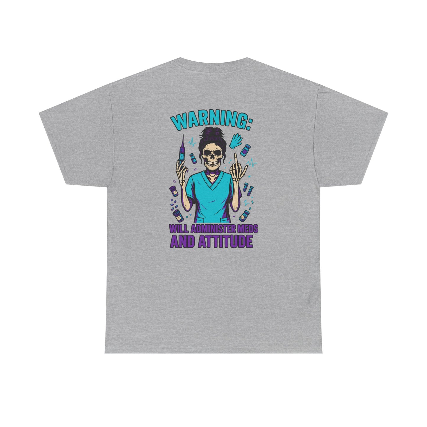 Warning Meds and Attitude Unisex Tee, Skull Graphic Shirt, Funny Nurse T-Shirt, Gift for Healthcare Workers, Halloween Apparel, Casual Wear