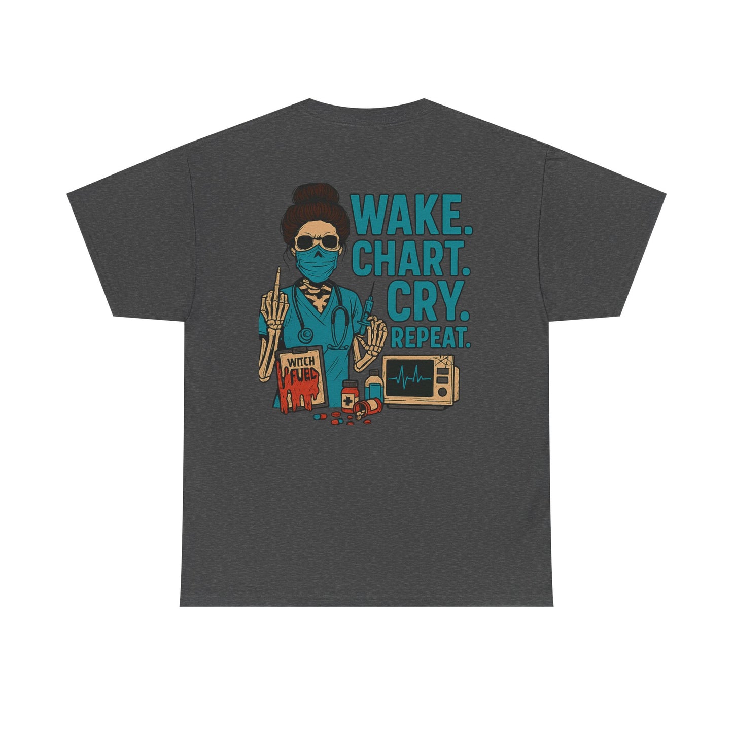 Wake Chart Cry Repeat Unisex Heavy Cotton Tee - Casual Graphic T-Shirt for Creators, Gifts for Artists, Inspirational Apparel, Everyday Wear