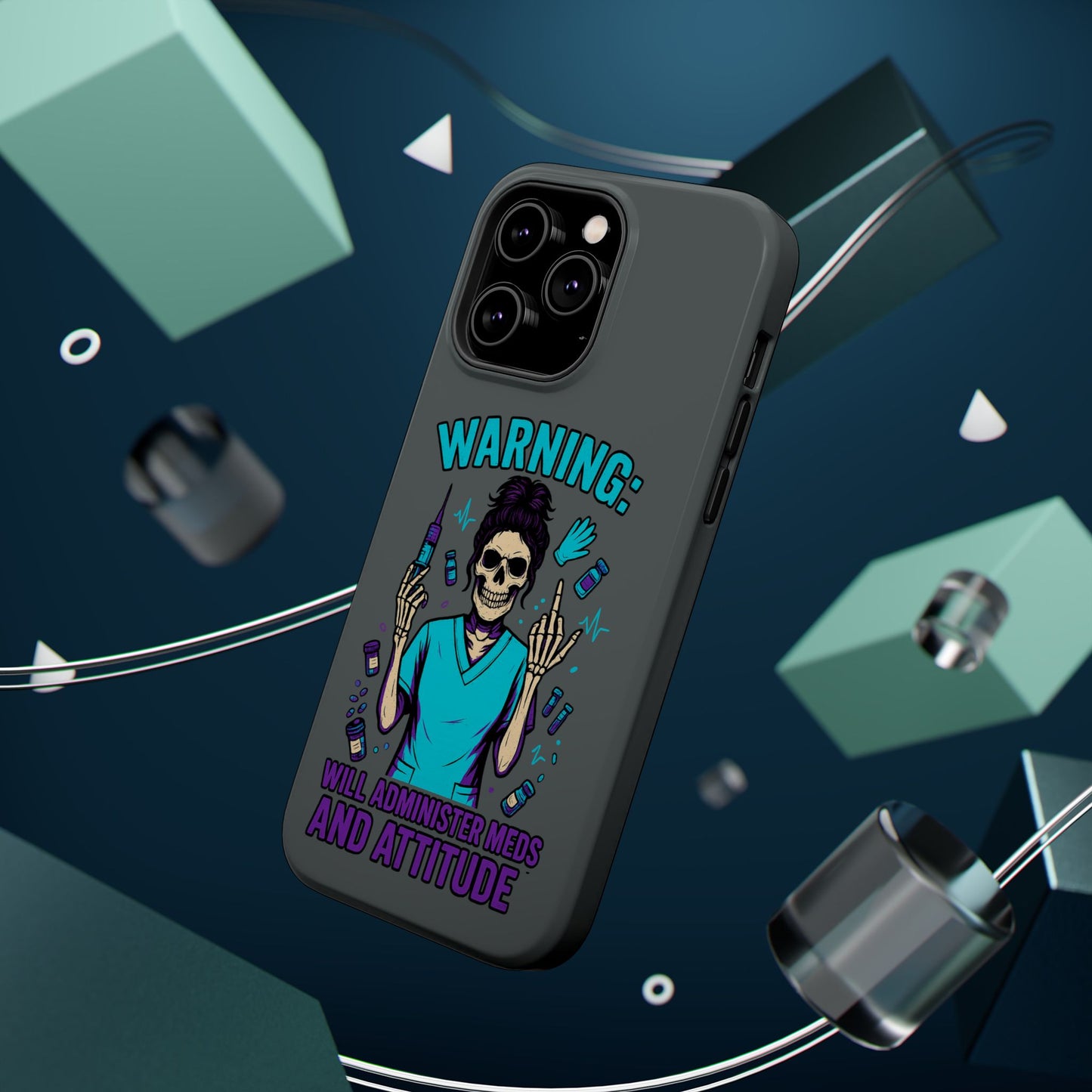 Warning: Meds & Attitude Magnetic Tough Cases | Nurse Gift, Skull Design, Phone Accessory, Healthcare Humor Case, Unique Tech Accessory