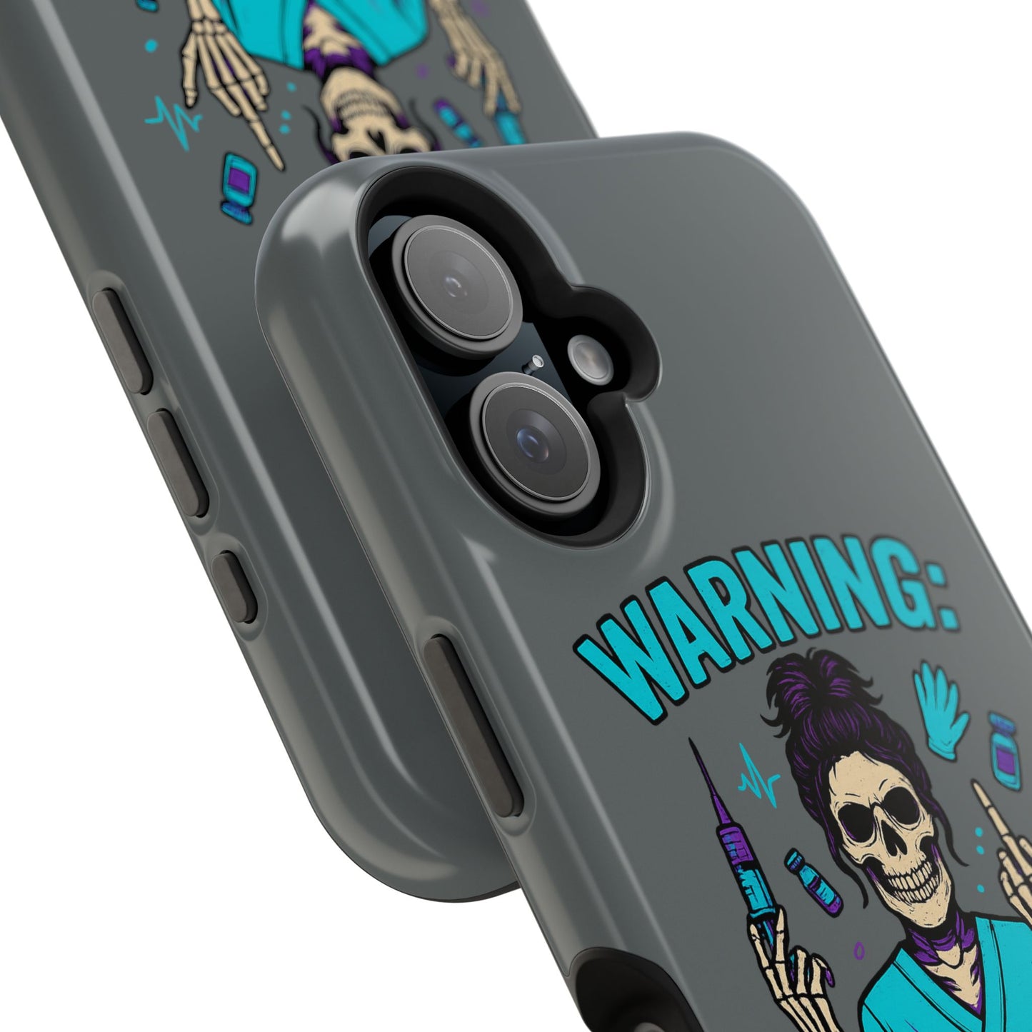 Warning: Meds & Attitude Magnetic Tough Cases | Nurse Gift, Skull Design, Phone Accessory, Healthcare Humor Case, Unique Tech Accessory