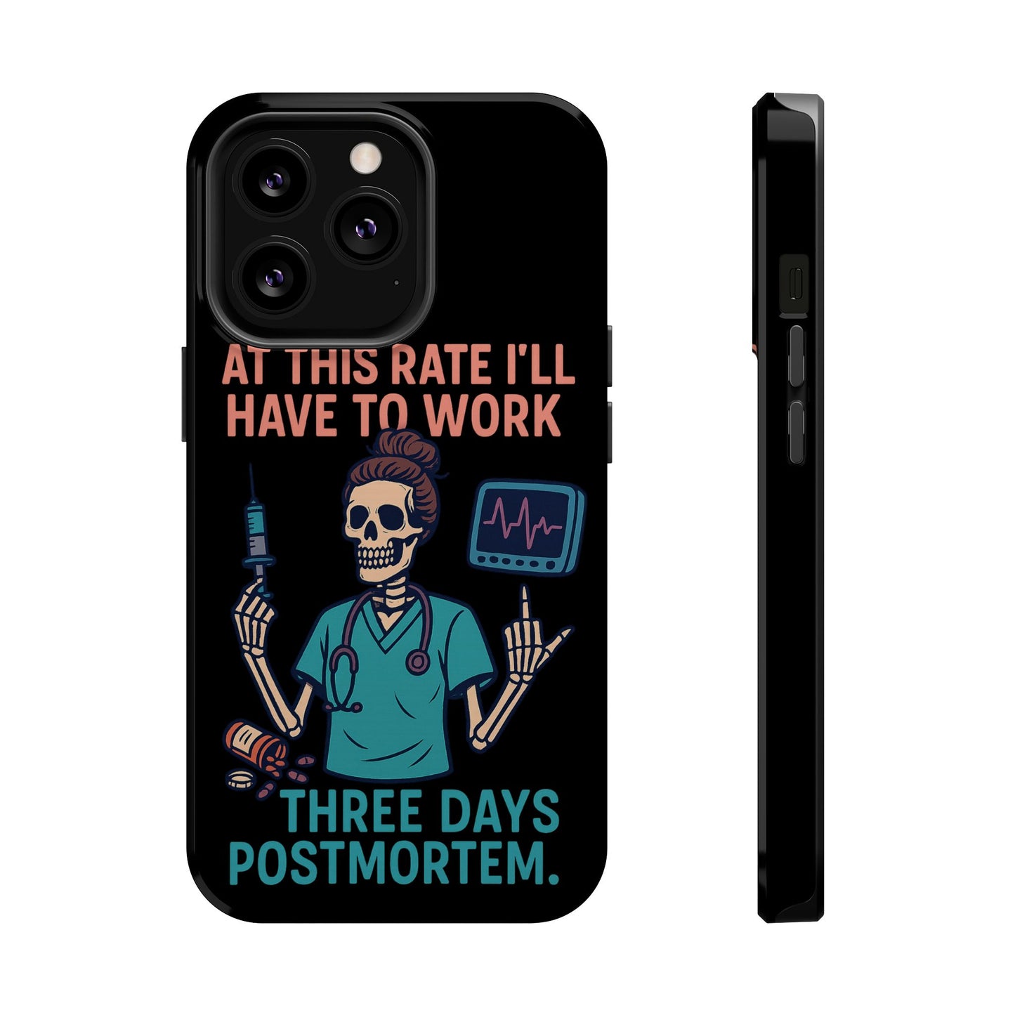 Magnetic Tough Phone Case, 3 Days Postmortem Skull Design, Cute Nurse Gift, Halloween Decor, Unique Phone Accessory