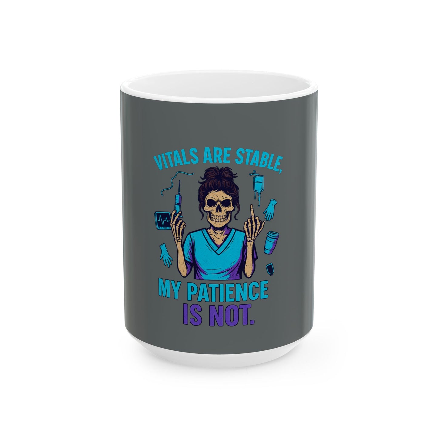 Skull Nurse Ceramic Mug - Perfect for Healthcare Workers, Funny Gift, Halloween, Medical Professionals, 11oz & 15oz