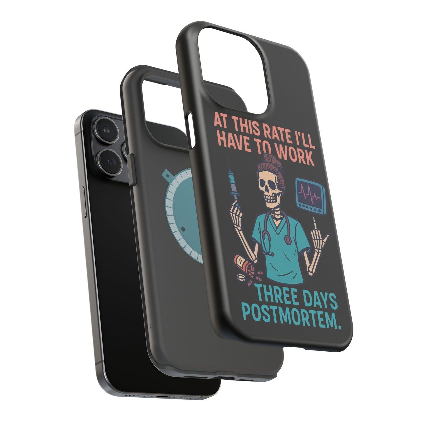 Magnetic Tough Phone Case, 3 Days Postmortem Skull Design, Cute Nurse Gift, Halloween Decor, Unique Phone Accessory