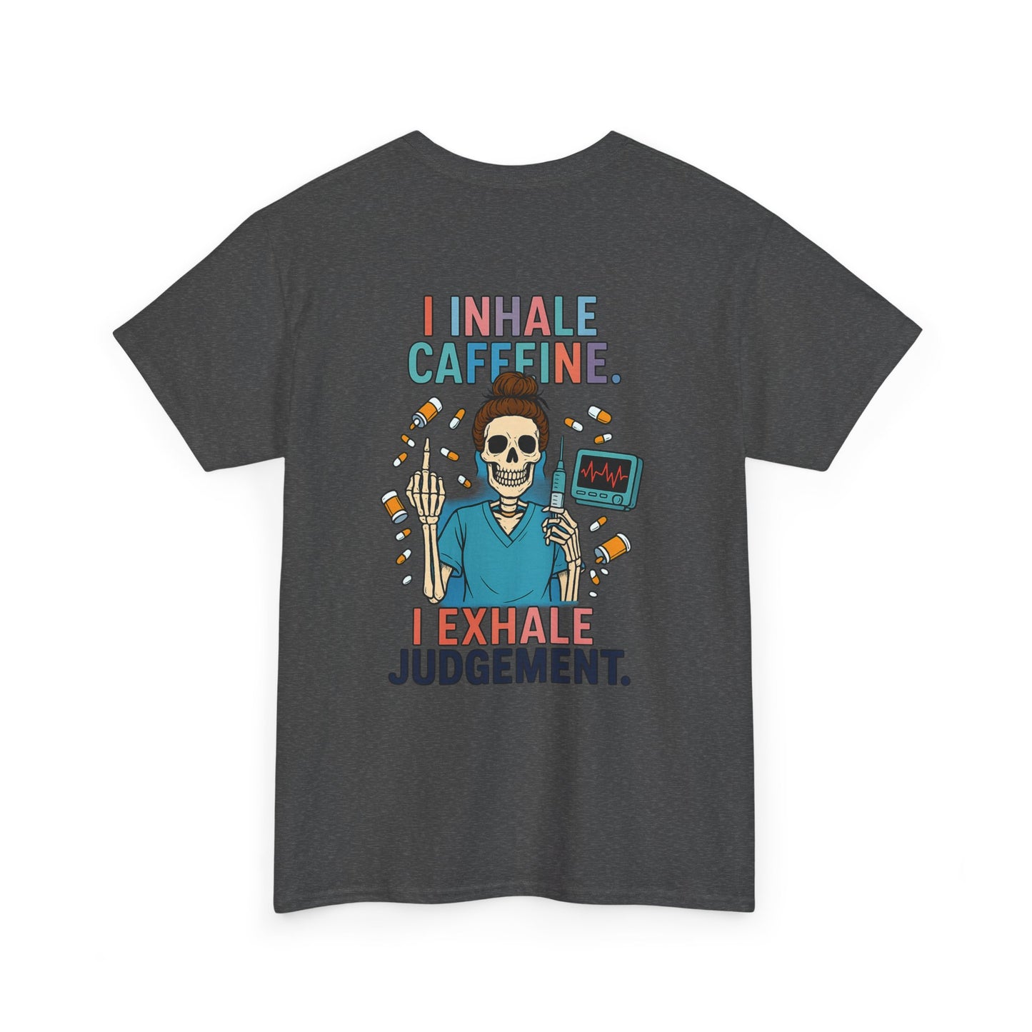 Funny Skeleton Caffeine Tee, Unisex Graphic T-Shirt, Quirky Gift for Coffee Lovers, Halloween Apparel, Casual Humor Shirt