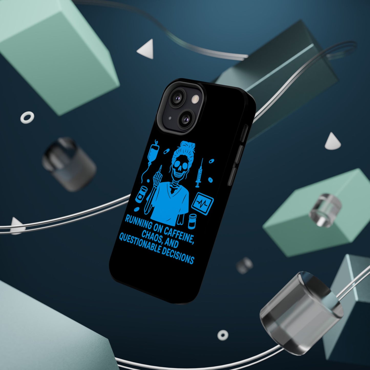 Running on Caffeine, Chaos, and Questionable Decisions” – Nurse Life Phone Case