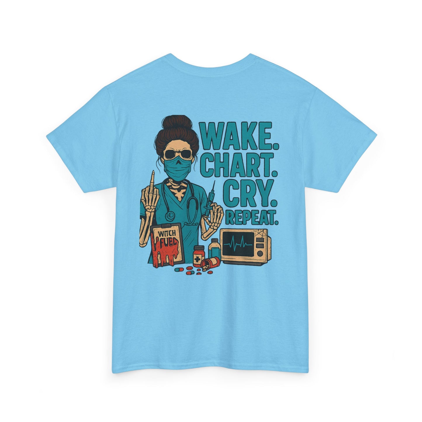Wake Chart Cry Repeat Unisex Heavy Cotton Tee - Casual Graphic T-Shirt for Creators, Gifts for Artists, Inspirational Apparel, Everyday Wear