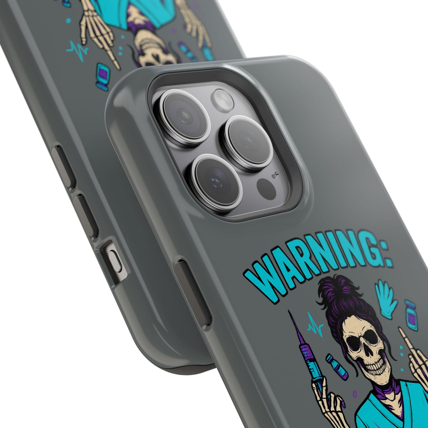 Warning: Meds & Attitude Magnetic Tough Cases | Nurse Gift, Skull Design, Phone Accessory, Healthcare Humor Case, Unique Tech Accessory