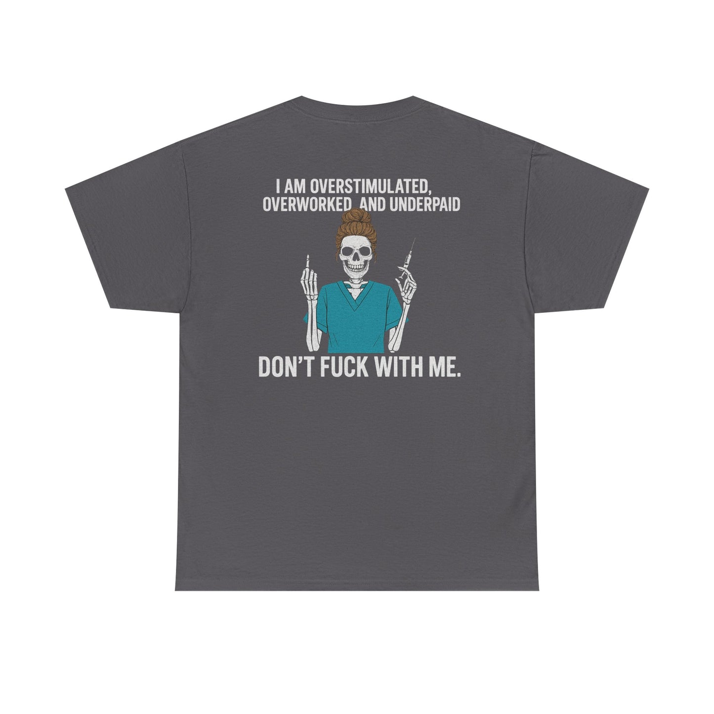 Unisex Heavy Cotton Tee - Overstimulated & Underpaid Graphic Tee, Casual Wear, Funny Shirt, Gift for Friends, Work Humor