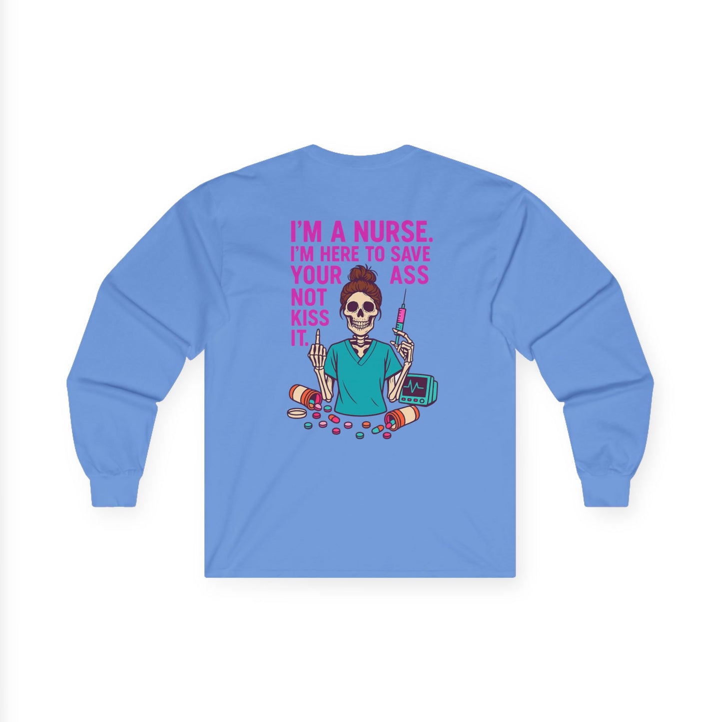 Nurse Graphic Tee, Funny Nurse Gift, Halloween Apparel, Medical Humor Shirt, Unisex Long Sleeve Top, Healthcare Workers Tee
