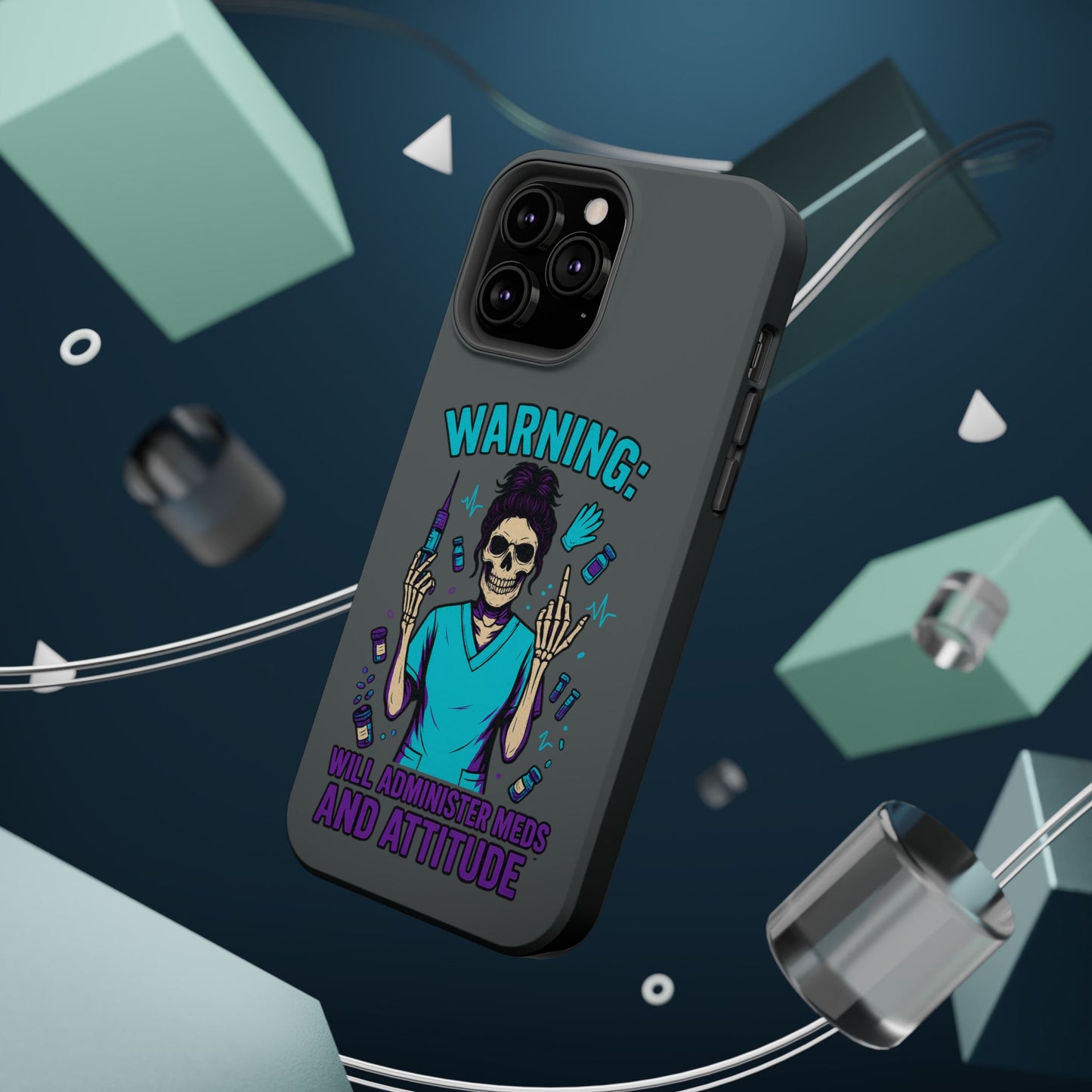 Warning: Meds & Attitude Magnetic Tough Cases | Nurse Gift, Skull Design, Phone Accessory, Healthcare Humor Case, Unique Tech Accessory
