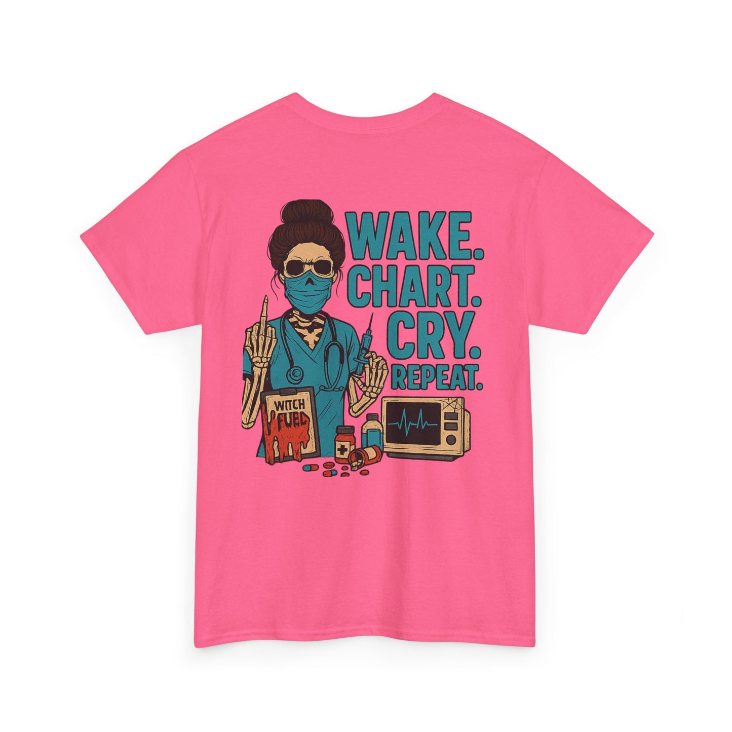 Wake Chart Cry Repeat Unisex Heavy Cotton Tee - Casual Graphic T-Shirt for Creators, Gifts for Artists, Inspirational Apparel, Everyday Wear