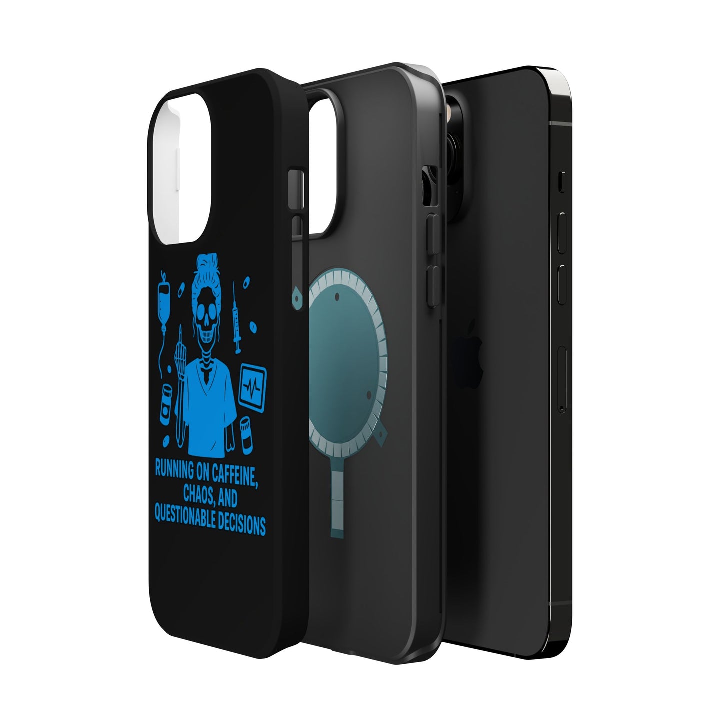 Running on Caffeine, Chaos, and Questionable Decisions” – Nurse Life Phone Case