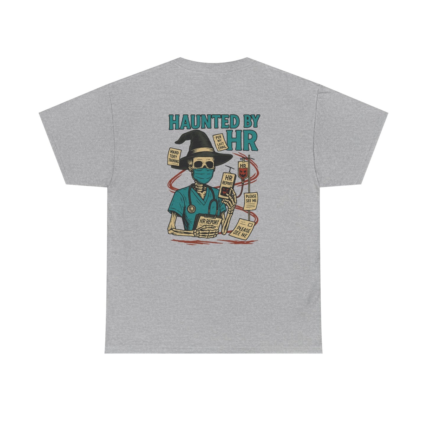 Haunted by HR Graphic Tee, Unisex Heavy Cotton Shirt, Halloween T-Shirt, Fun Office Humor, Spooky Gifts, Casual Wear