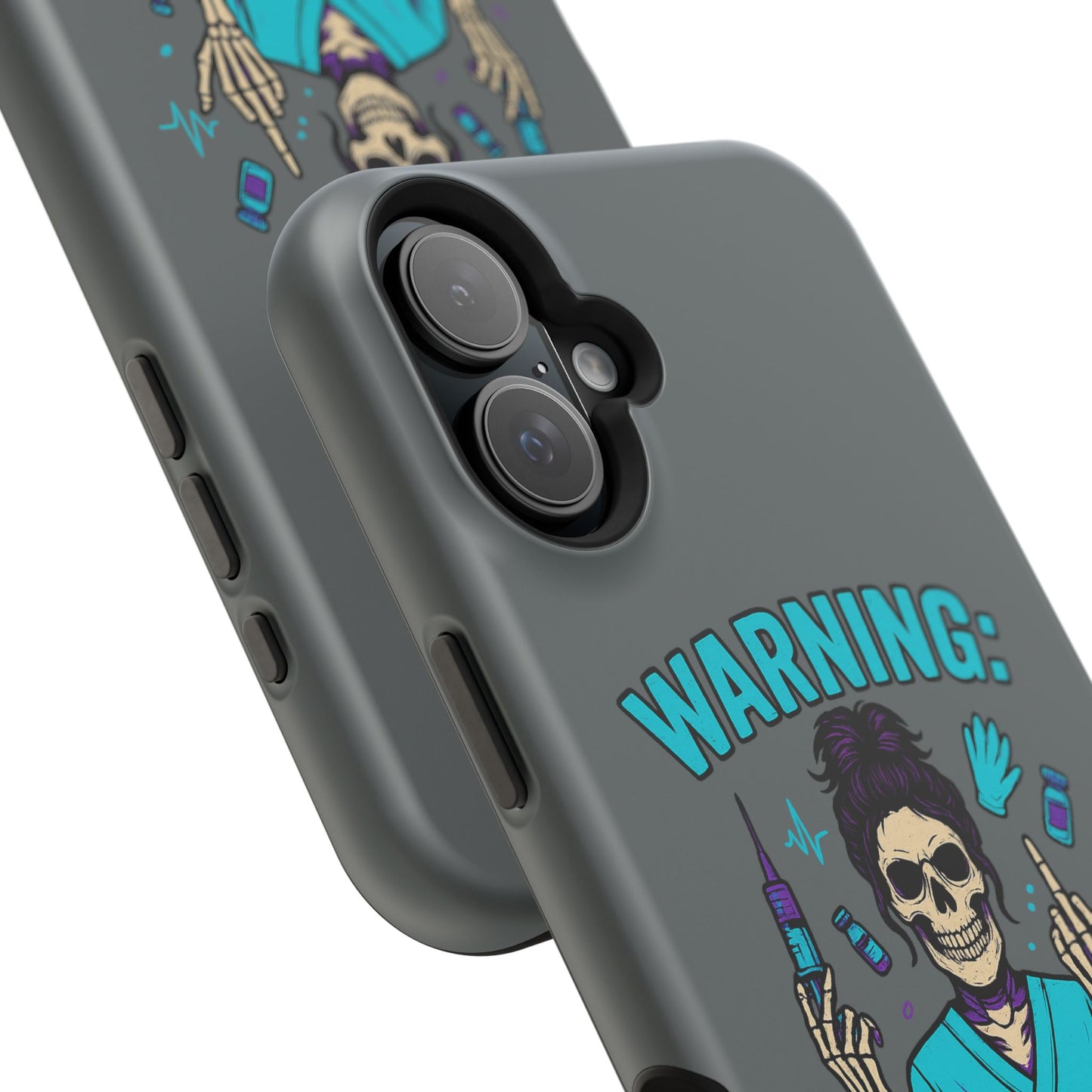 Warning: Meds & Attitude Magnetic Tough Cases | Nurse Gift, Skull Design, Phone Accessory, Healthcare Humor Case, Unique Tech Accessory