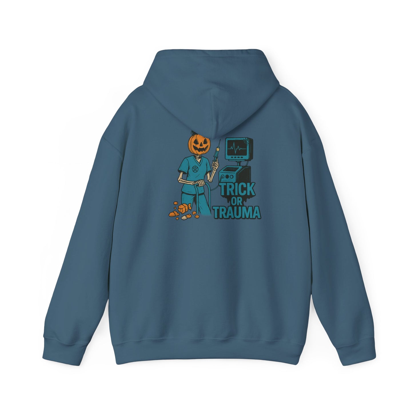 Halloween Trick or Trauma Unisex Hoodie, Perfect for Fall, Cozy Sweatshirt for Halloween Parties, Costume, Gift Idea, Spooky Season Apparel