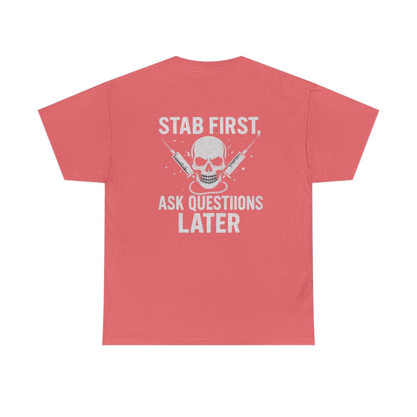 Funny Stab First Unisex Heavy Cotton Tee, Graphic Tee for Friends, Cool Gift for Birthdays, Casual Wear, Holiday Humor Apparel