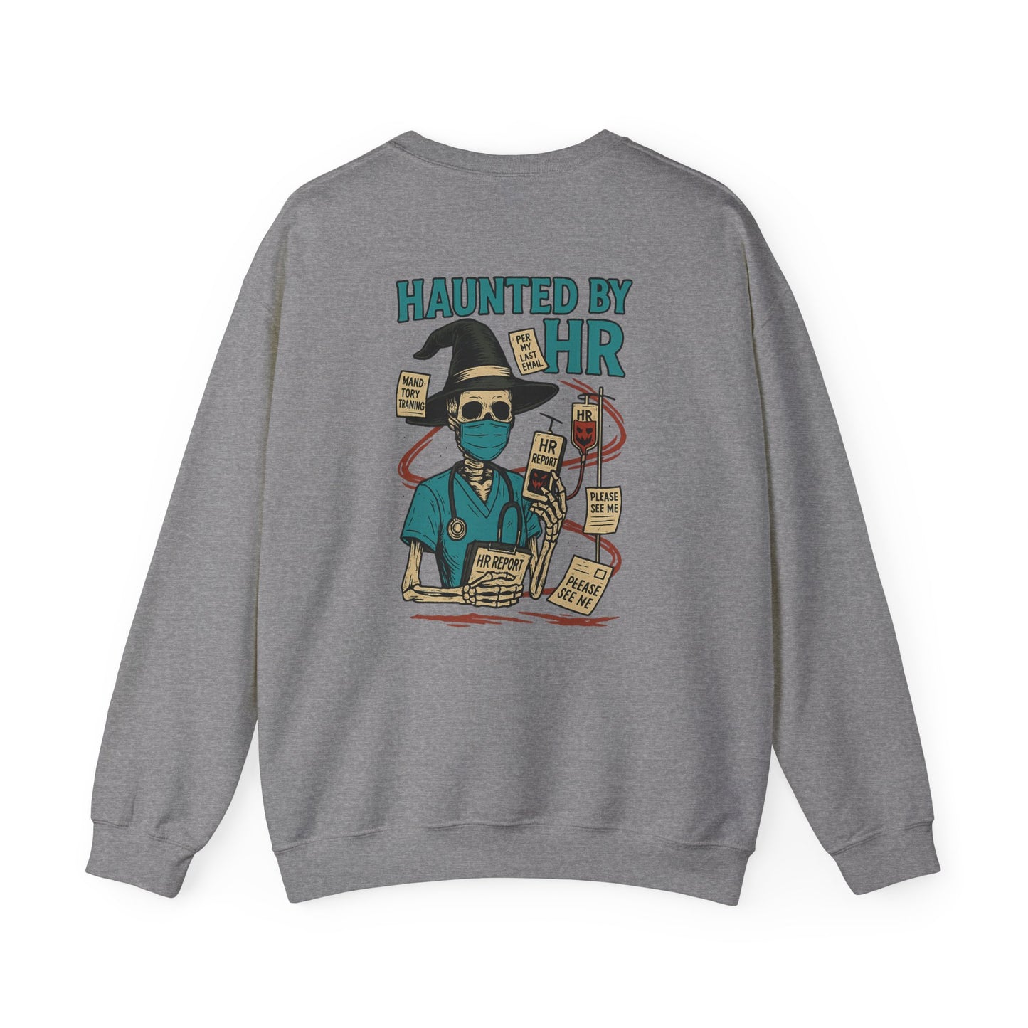 Haunted by HR Sweatshirt, Cozy Unisex Crewneck, Spooky Office Humor, Halloween Gift, Work Attire, Casual Wear