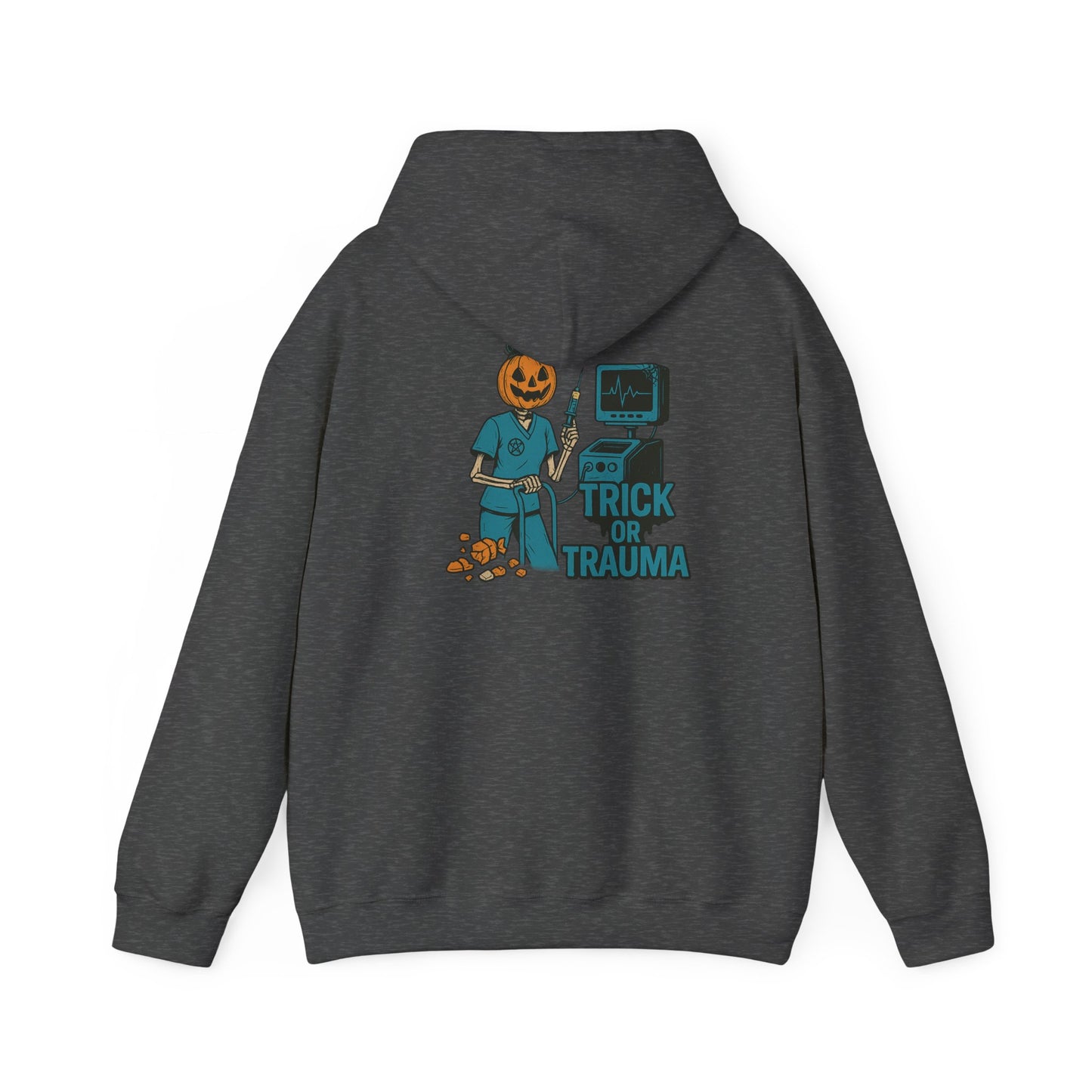 Halloween Trick or Trauma Unisex Hoodie, Perfect for Fall, Cozy Sweatshirt for Halloween Parties, Costume, Gift Idea, Spooky Season Apparel