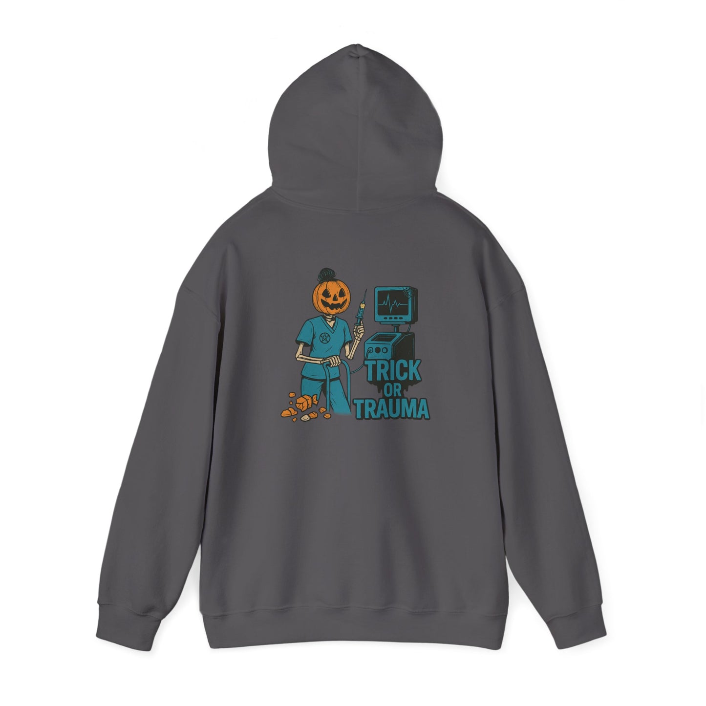 Halloween Trick or Trauma Unisex Hoodie, Perfect for Fall, Cozy Sweatshirt for Halloween Parties, Costume, Gift Idea, Spooky Season Apparel